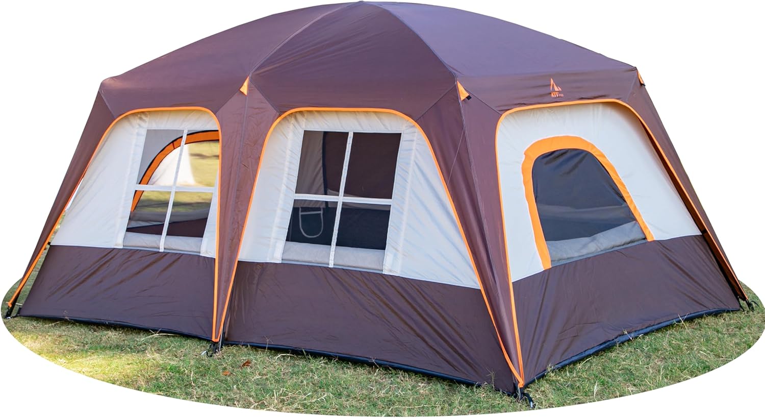 KTT Large Family Cabin Tent 10-12 Person,14.1X10X6.58ft,2 Rooms,3 Storage Pockets,2 Bay-Windows 3 Doors and 3 Windows with Mesh,Straight Wall,Waterproof,Double Layer,Big Tent for Outdoor,Camping