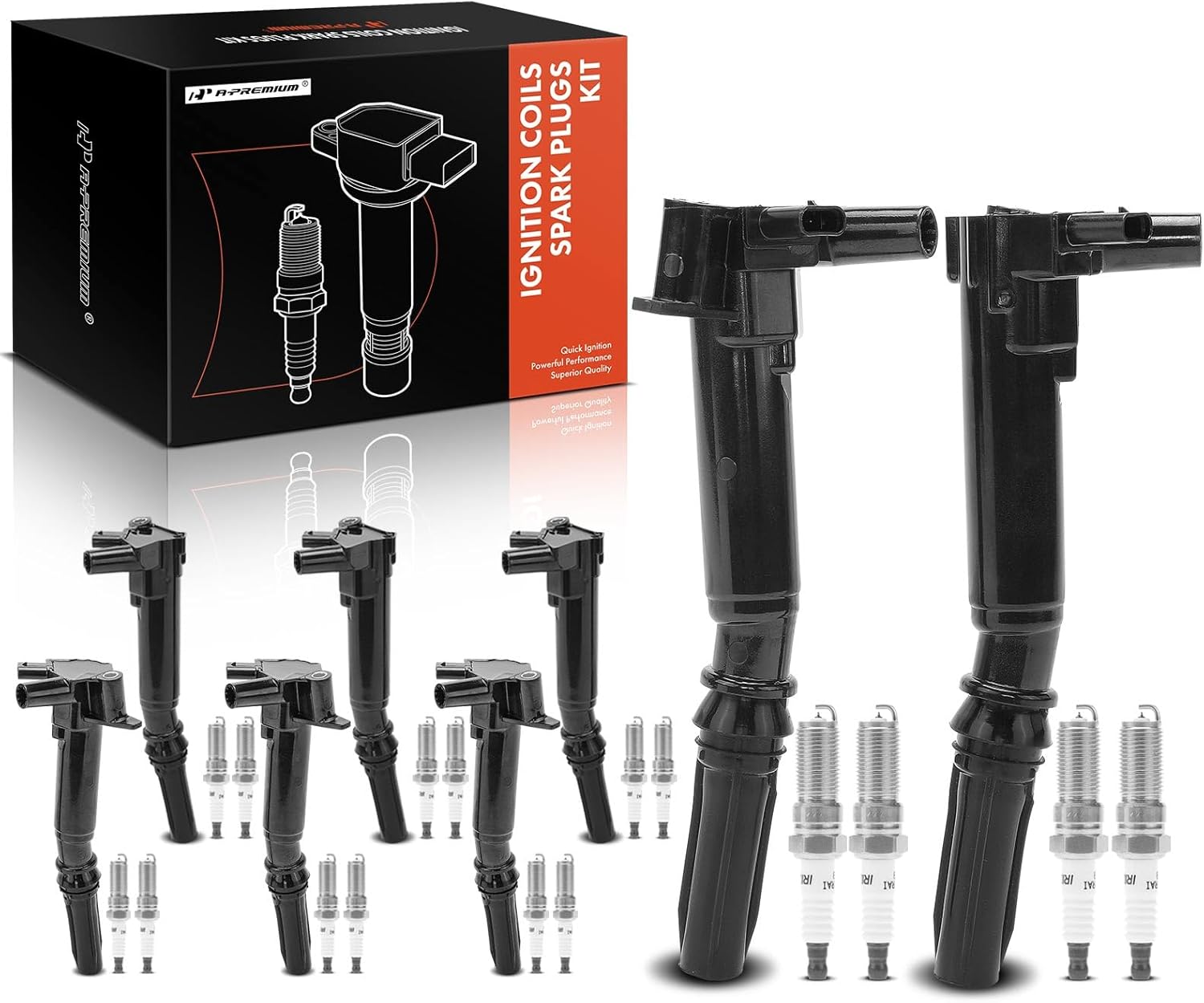 A-Premium 8x Ignition Coil Pack and 16x Iridium Spark Plugs Compatible with F-250 Super Duty/F-350 Super Duty 2018-2022, E-350 Super Duty/E-450 Super Duty 2018-2019, 6.2L