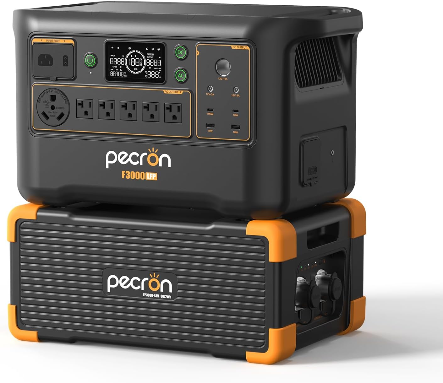 Pecron Portable Power Station F3000LFP with 3072Wh EP3000-48V Extra Battery, 3072Wh Solar Camping Generator, 3600W Solar Generator for RV, Home Use, CPAP (Total 6144Wh Generator Kit)