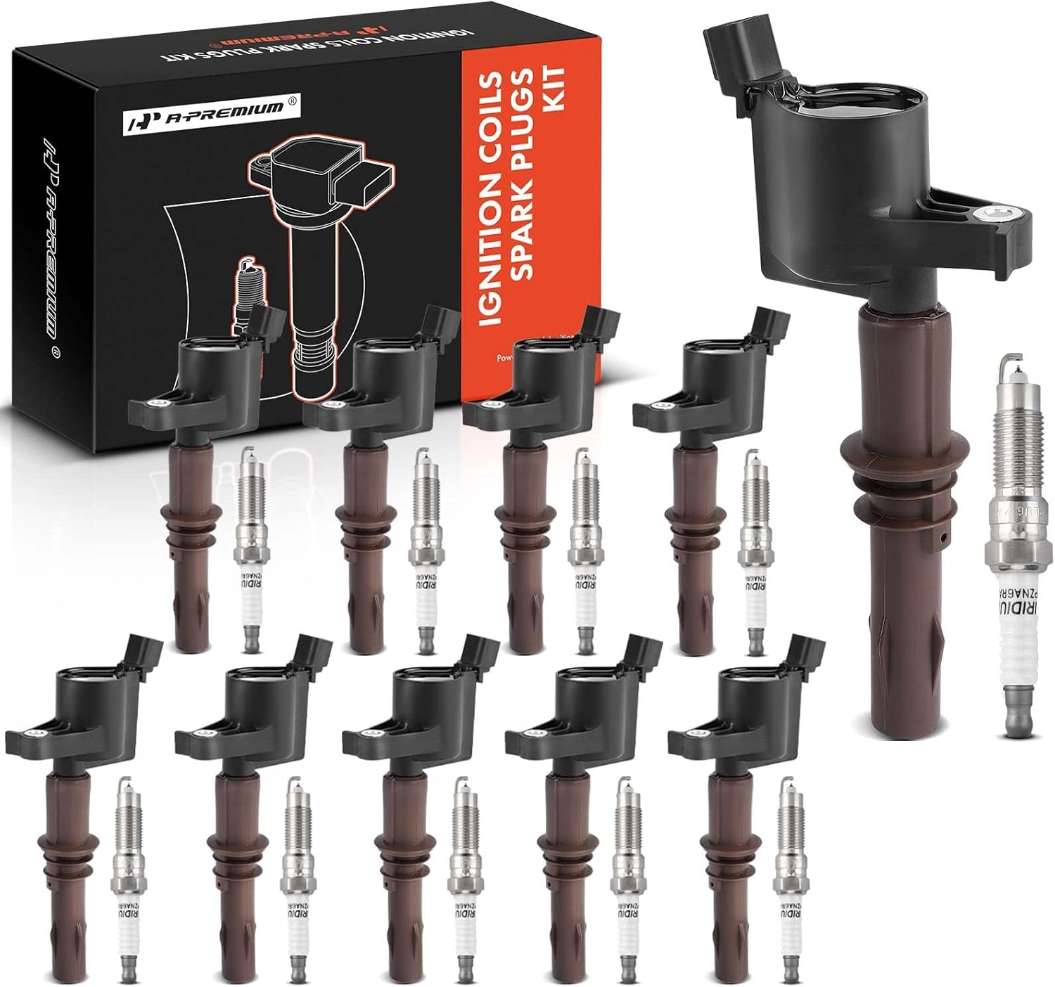 A-Premium Ignition Coils & Spark Plugs Kits Compatible with Ford F-150 2008-2010 F-250 F-350 F-450 Super Duty Mustang Lincoln Navigator 4.6L 5.4L 6.8L Iridium Black Set of 20