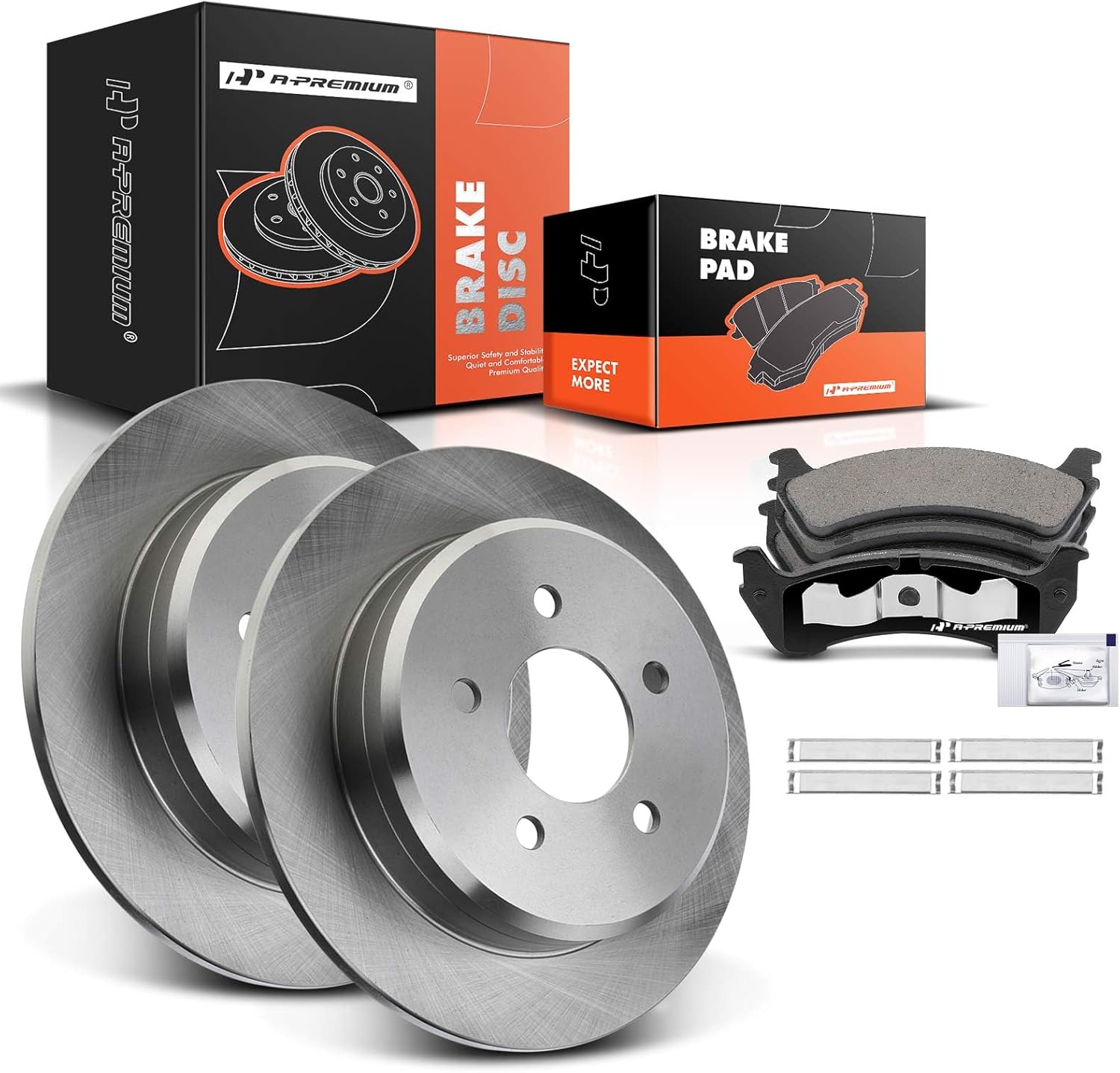 A-Premium 11.26 in (286 mm) Rear Solid Disc Brake Rotors + Ceramic Pads Kit Compatible with Select Ford and Mercury Models - Explorer 95-01, Explorer Sport 01-02, Ranger 98-02, Mountaineer, 6-PC Set