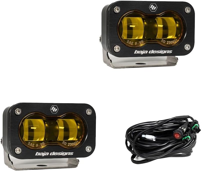 Baja Designs S2 SAE Fog Lights, Auxiliary LED Light Pods (PAIR), Road Legal, Universal Fit with Wiring Harness, 2 PCS LED (Baja Amber)