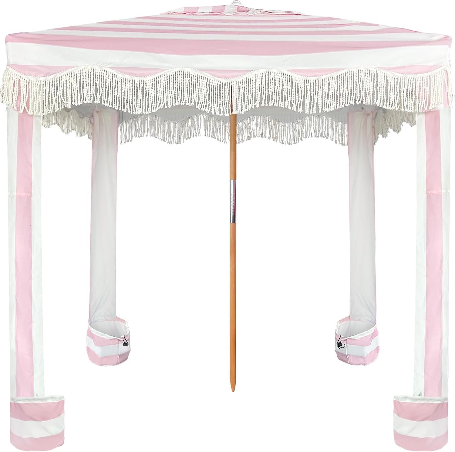 AMMSUN Beach Cabana with Fringe, 6'×6' Boho Beach Canopy with Tassels, Easy Set up & Premium Wood Pole, Cabana Tent with Sand Pockets, Instant Sun Shade for Sand, Garden, Patio, Elegant White