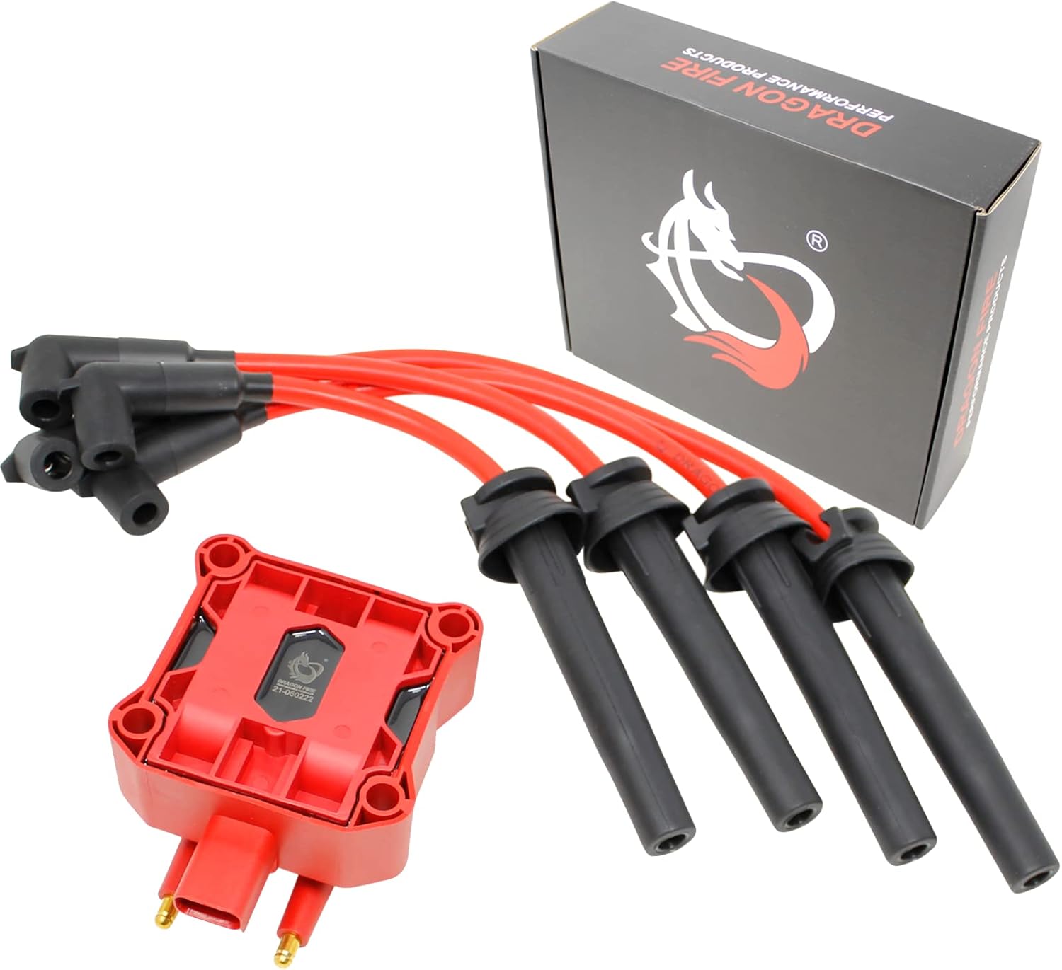 DRAGON FIRE PERFORMANCE Power Pack with Ignition Coil Pack and Low Ohm Spark Plug Wires Compatible/Replacement for 2003 2004 2005 2006 2007 2008 Mini Cooper 1.6L NA & Supercharged Oem Fit Kit-1552