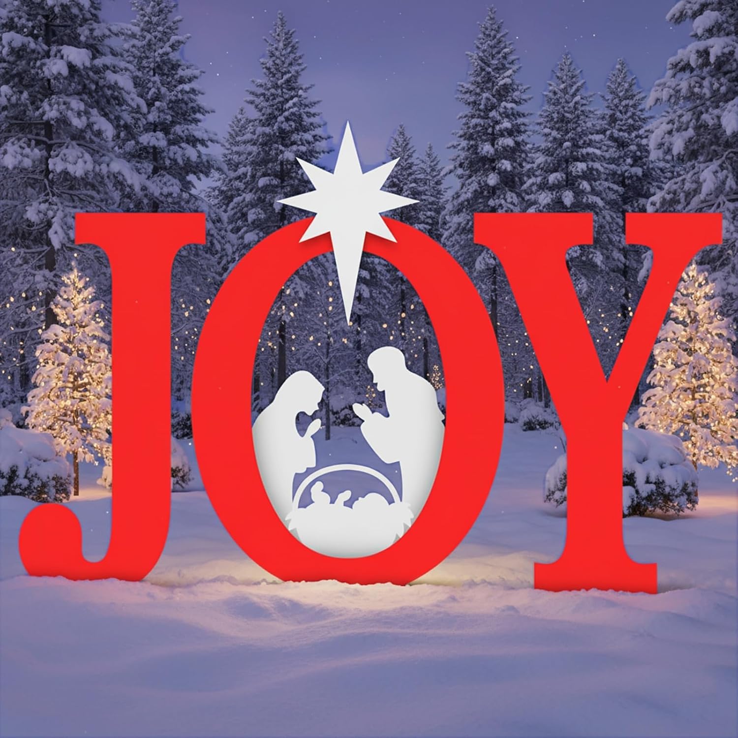 Christmas Joy Nativity Outdoor Decoration, 3 Piece Joy Christmas Nativity Scene Yard Signs Lawn Decor Weather Resistant PVC Silhouette Outdoor Decor, Red