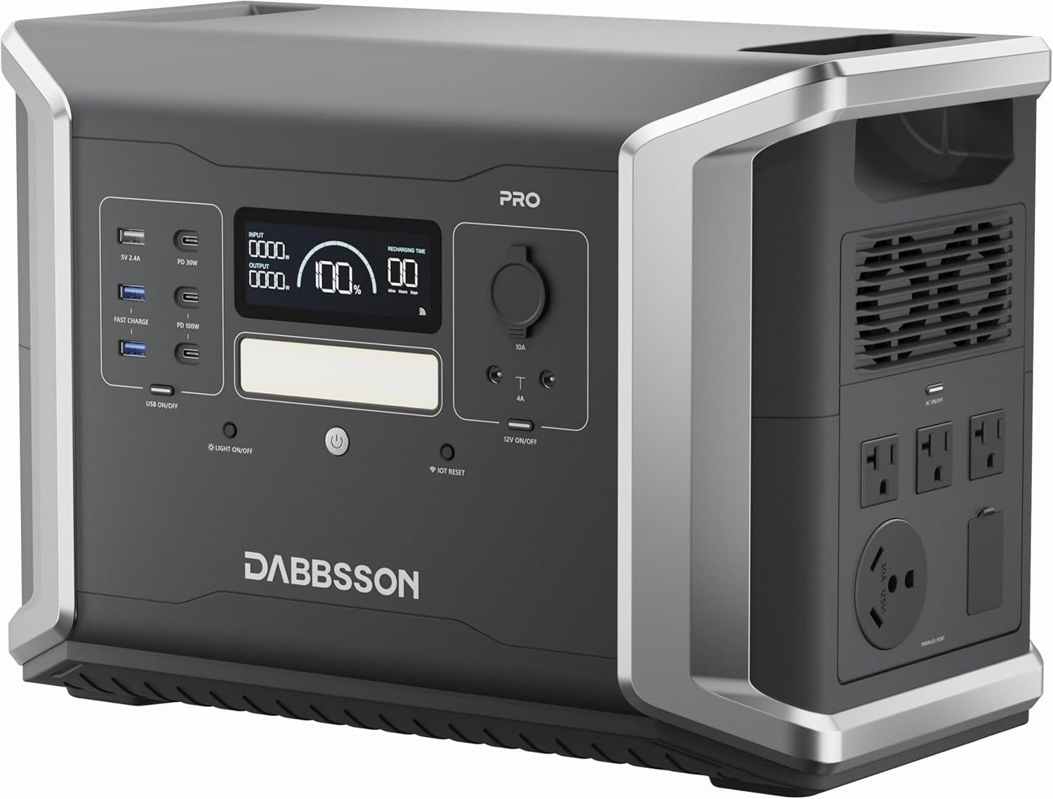 Dabbsson 2150Wh Solar Generator DBS2100 Pro with 1x210W Solar Panel, 2400W Rated Power Station,Expandable to 4600W 12.9kWh,NEMA TT-30,100W USB-C,Support AC & Solar Charging Together,EPS 15ms,2024 New