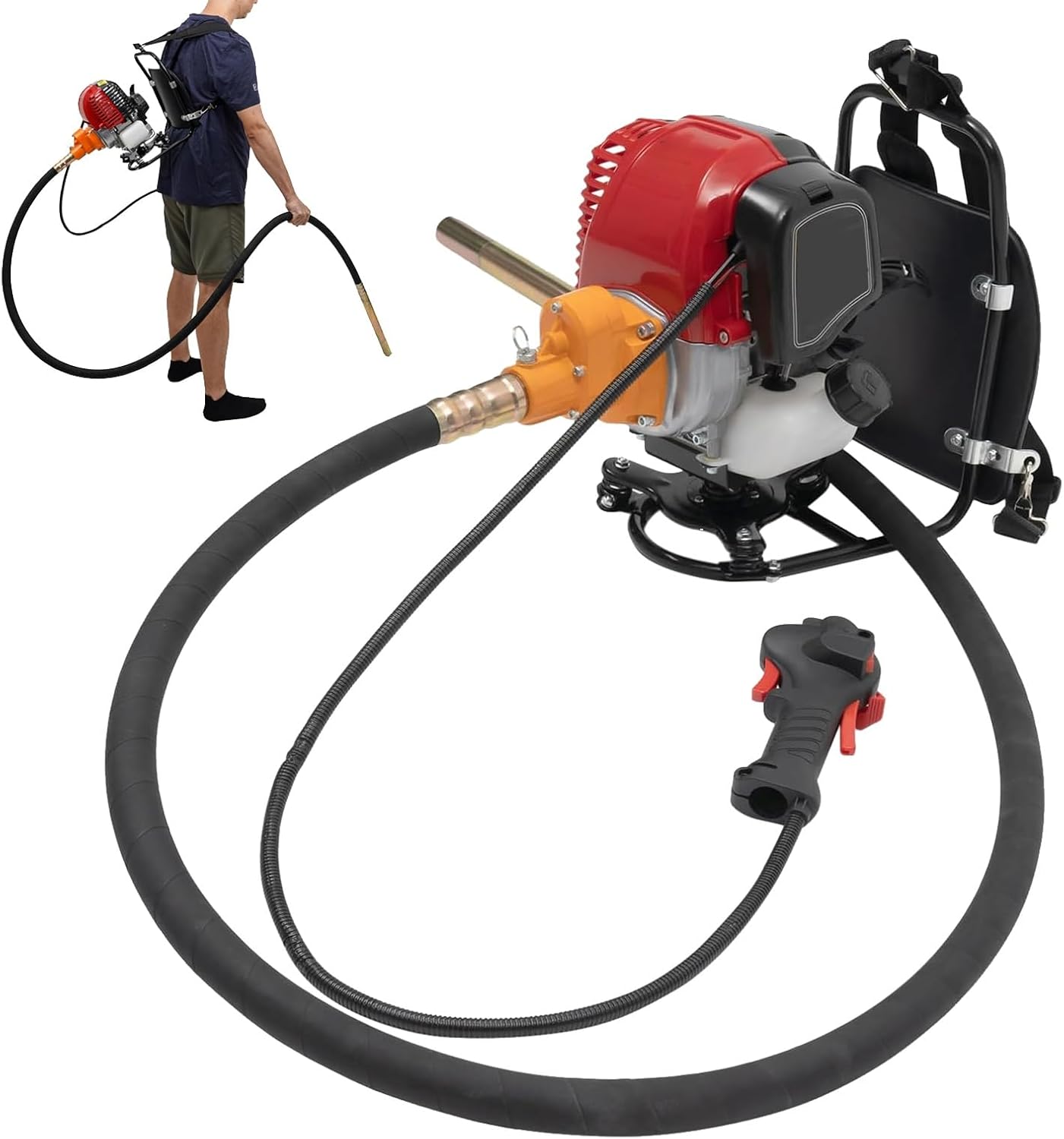 4-Stroke Gasoline Concrete Vibrator, Engine Concrete Vibrating Tool with 10ft Vibrator Rod, Portable Screed Polishing Machine, Cordless Construction Tools, for Highways, Harbours