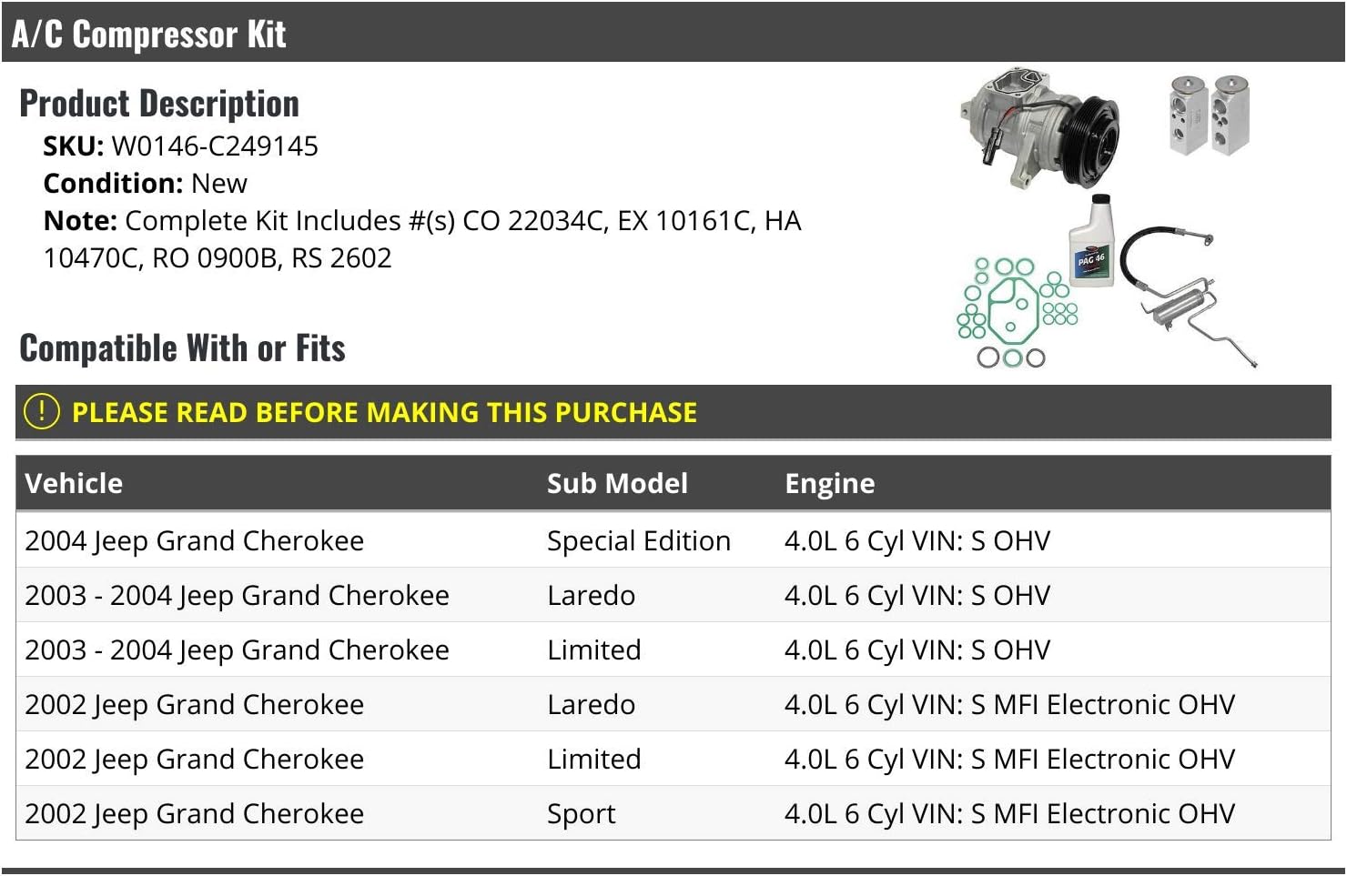 A/C Compressor Kit - Compatible with 2002-2004 Jeep Grand Cherokee