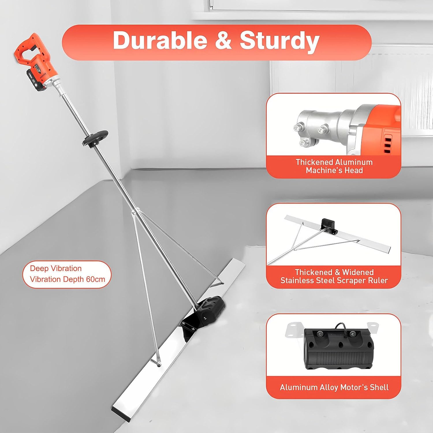 Second Generation Cordless Concrete Vibrating Screed, Brushless Copper Motors, 2 × 25000mA Lithium Batteries, High-Performance Motor, Electric Cement Leveling Tool TwoMotor1.8M