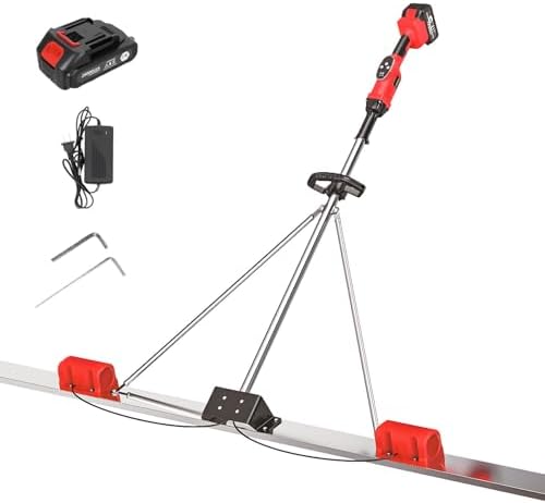 Power Concrete Screed - Cordless Cement Leveler with 5ft Stainless Steel Board, Brushless Motor, 9 Speed Settings (3000-6000 RPM), Dual Motor, 2 Batteries Included
