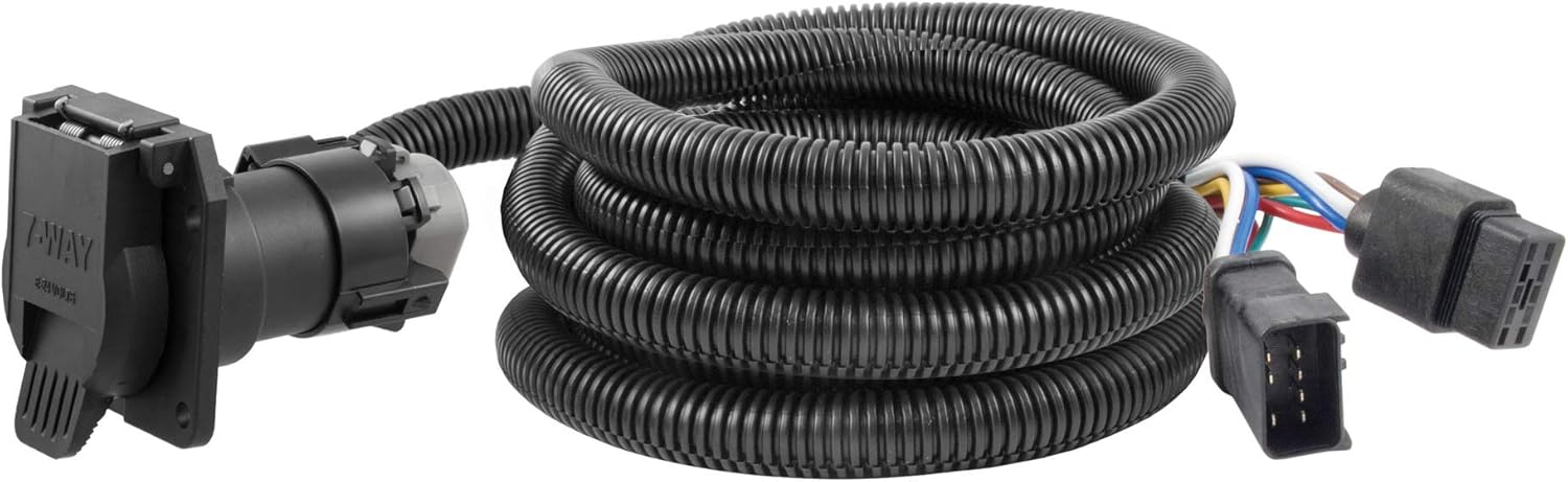 CURT 56001 10-Foot Vehicle-Side Truck Bed 7-Pin Trailer Wiring Harness Extension, Select Dodge Ram 1500, 2500, 3500, Dakota