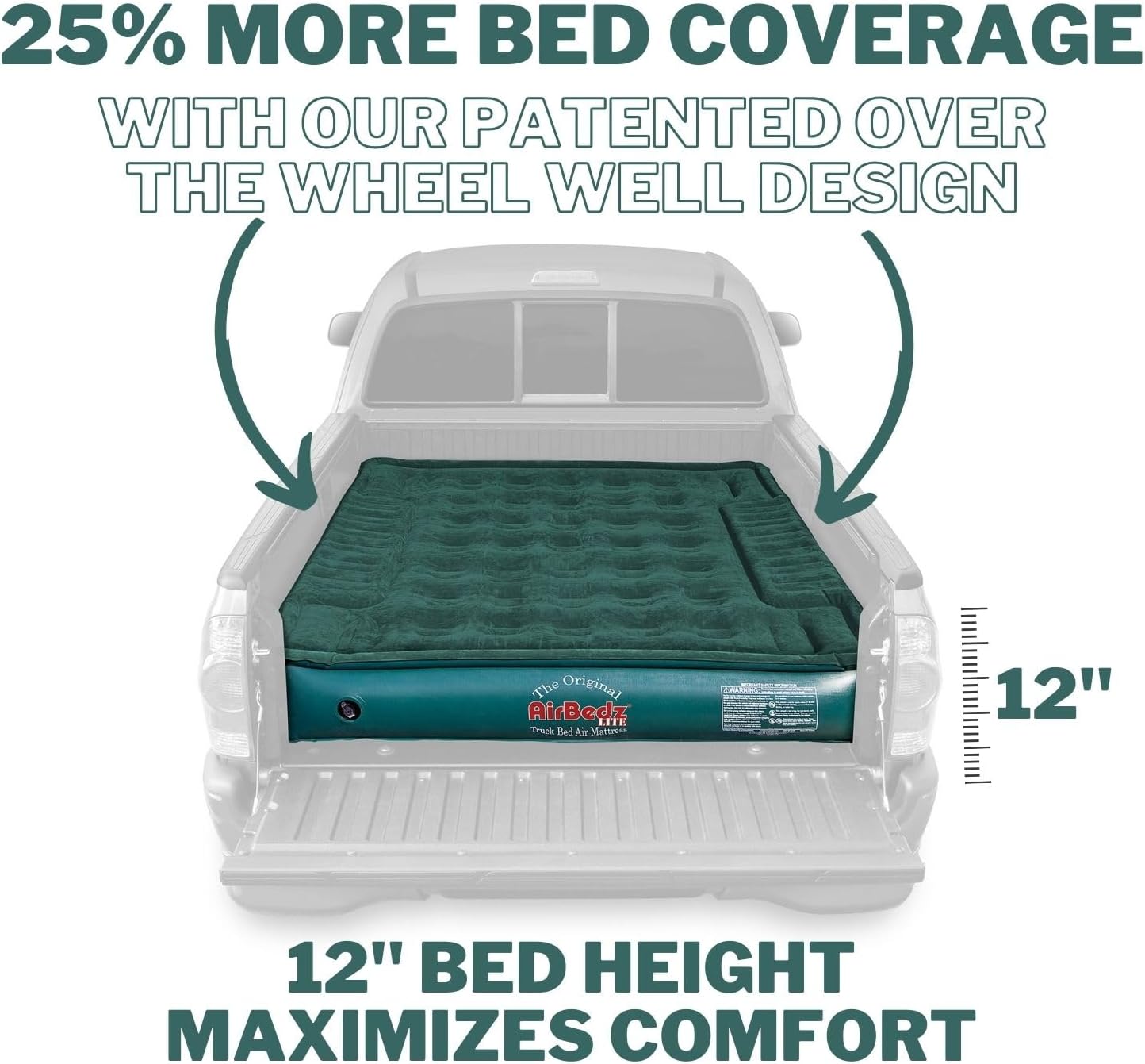 Pittman Outdoors AirBedz Lite PPI PV202C Full Size, Short 6'-6.5' Truck Bed Air Mattress with DC Corded Pump (76