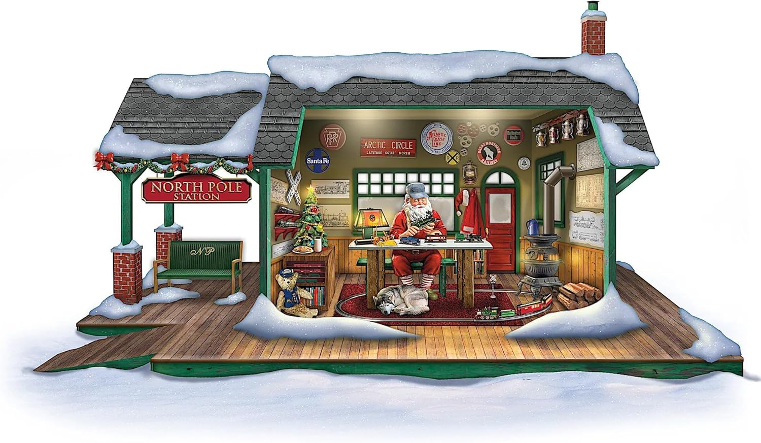The Bradford Exchange Illuminated Santa's Train Workshop Christmas Sculpture