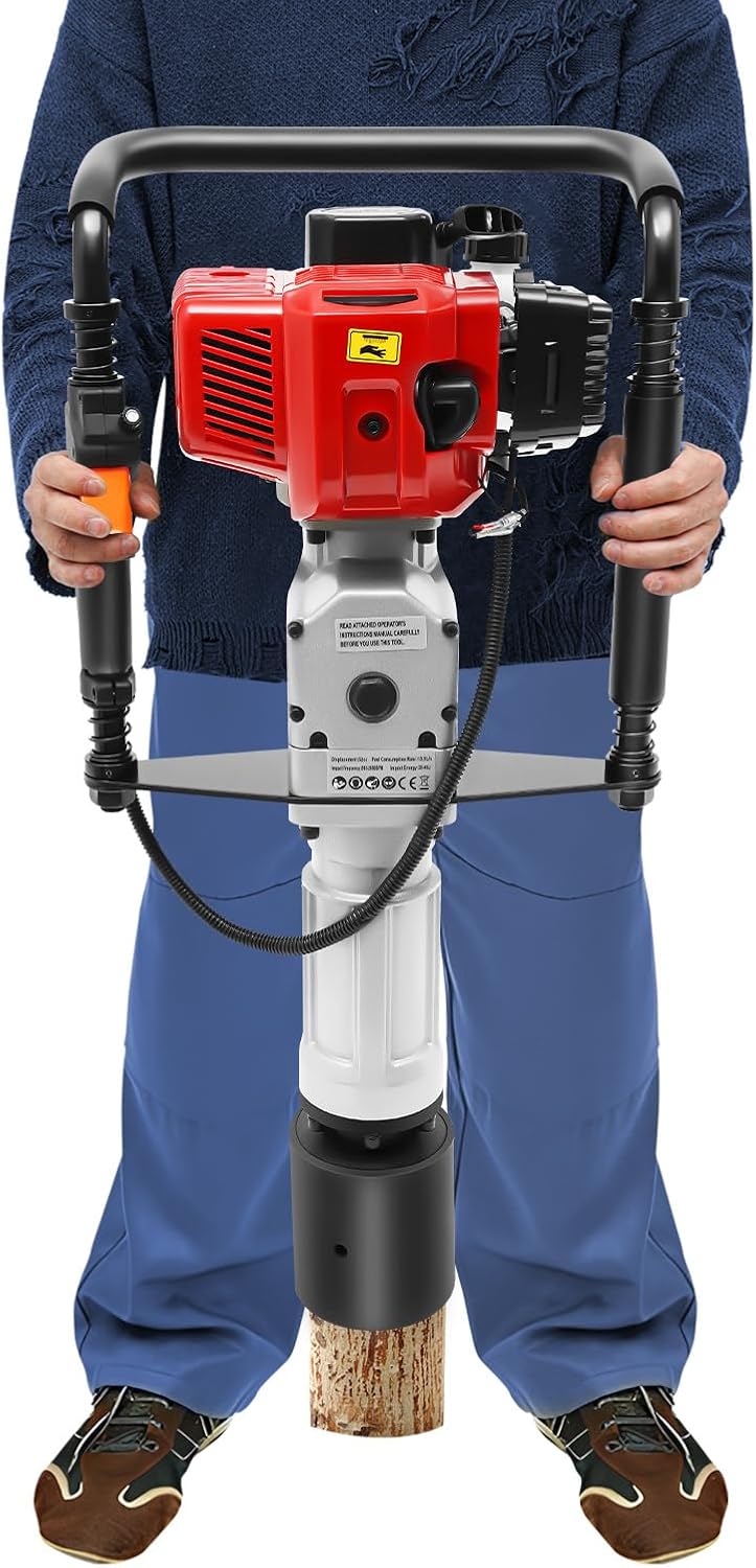 Gas Powered T-Post Driver, 52 Cc 2 Stroke Pile Driver, 1900 W, Fence Post Driver, Gas Petrol Garden Fencing Tool Machine, For Highway Guardrails, Farmland Guardrails, Vegetable Planting
