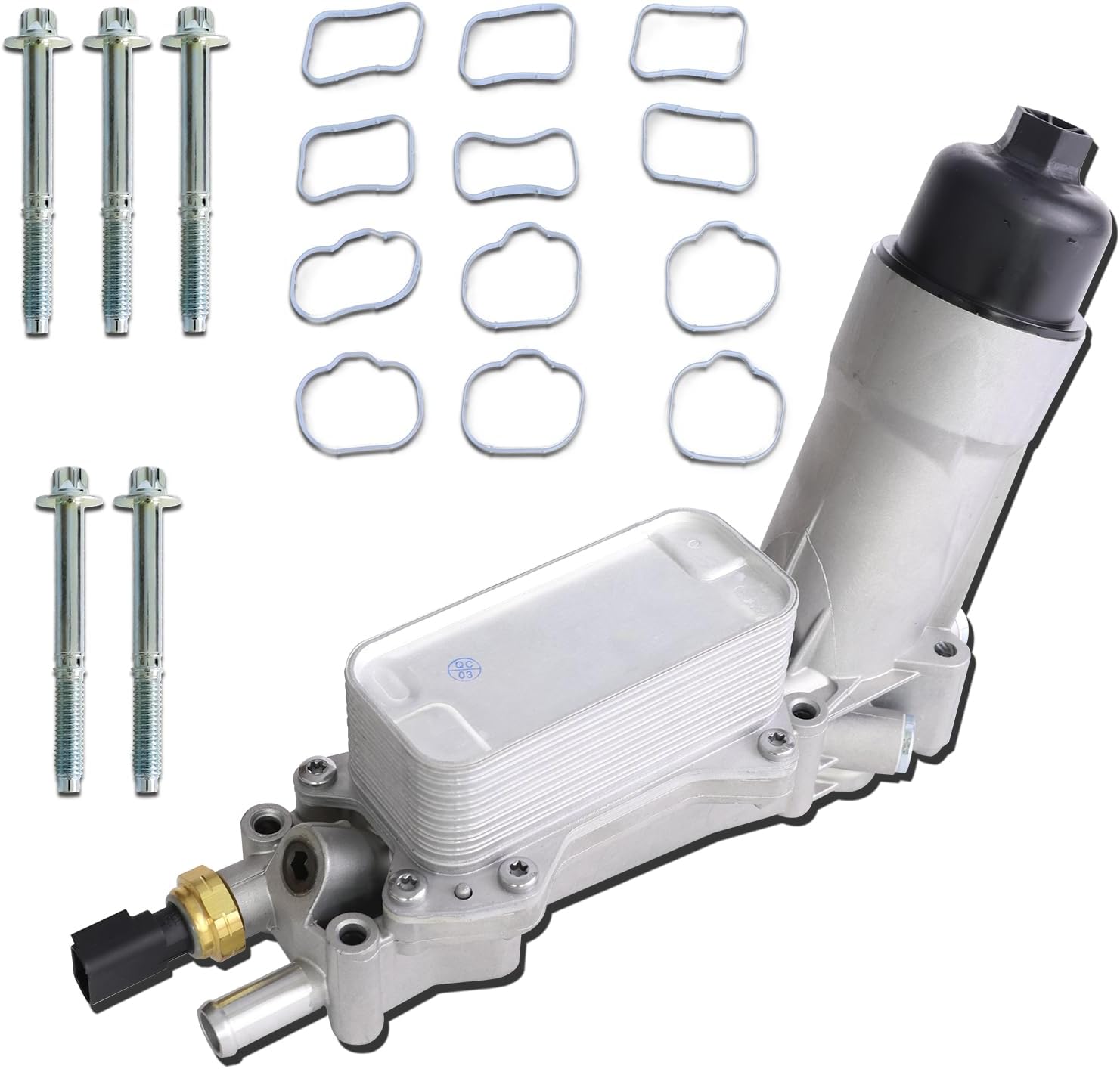 Aluminum Oil Cooler Filter Housing Assembly Compatible with 2011-2025 Chrysler 200 300 Dodge Grand Challenger Cherokee Ram 1500 ProMaster 1500 2500 3500 Wrangler Gladiator 3.6L 68308741AC
