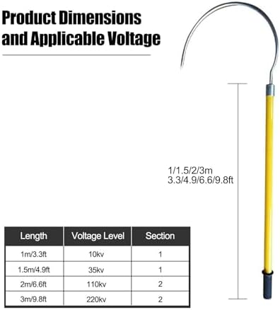 High Voltage Insulated Rescue Hook - Emergency Electrical Safety Tool for Power Stations & Factories, 1m (3.3ft) Life-Saving Equipment