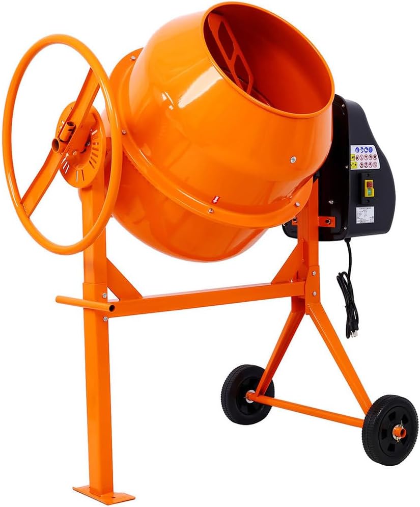 5 Cu.Ft. Electric Concrete Mixer, Heavy-Duty Steel Cement Mixing Machine with 2/3HP Direct Drive Motor, Portable Drum with Wheels, Adjustable Tilt & Safety Lock for Mortar, Stucco, Seeds, and Feed