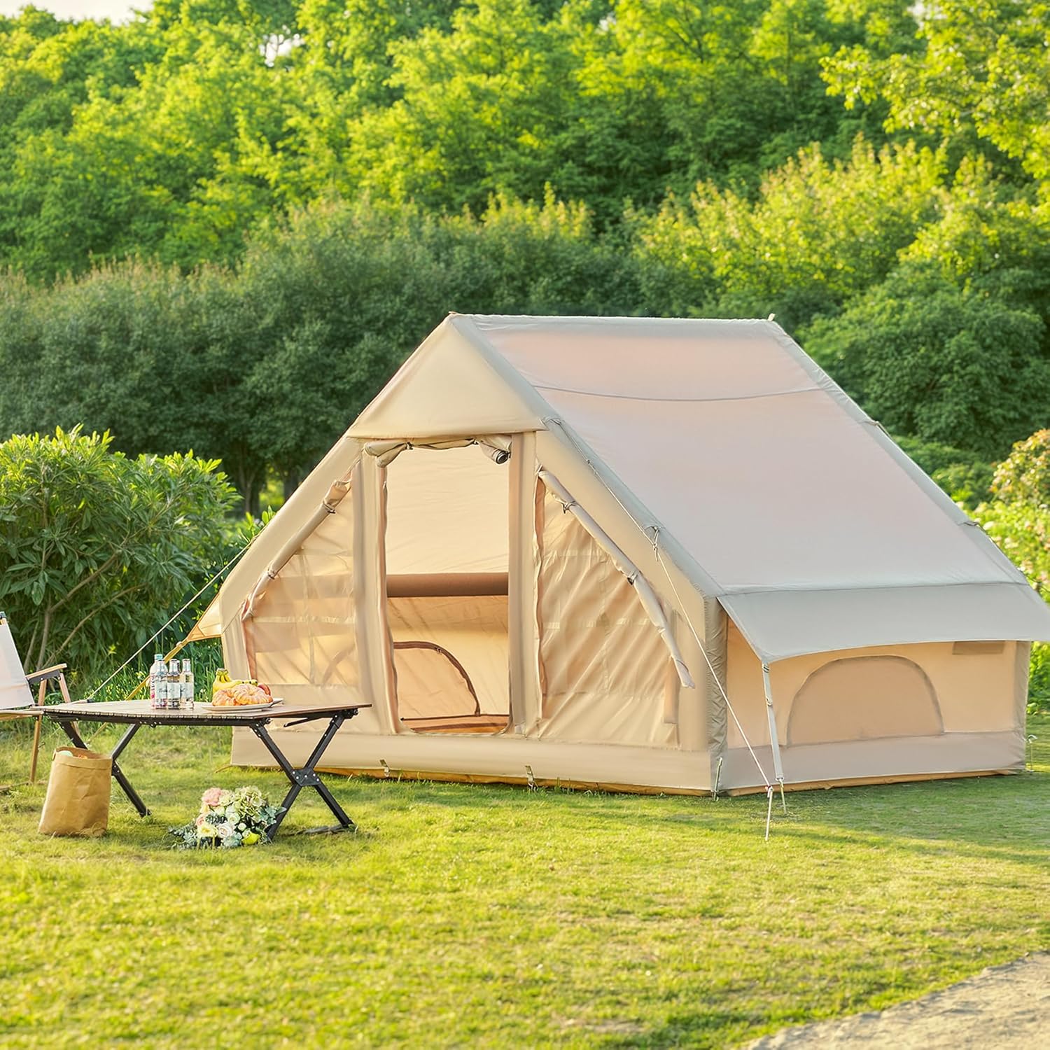 Dartmoor Inflatable Camping Tent, 4-6 Person Air Glamping Tent with Pump, Waterproof Blow Up Tent for Outdoor, 4 Season, Easy Setup, Dual Doors, Windows