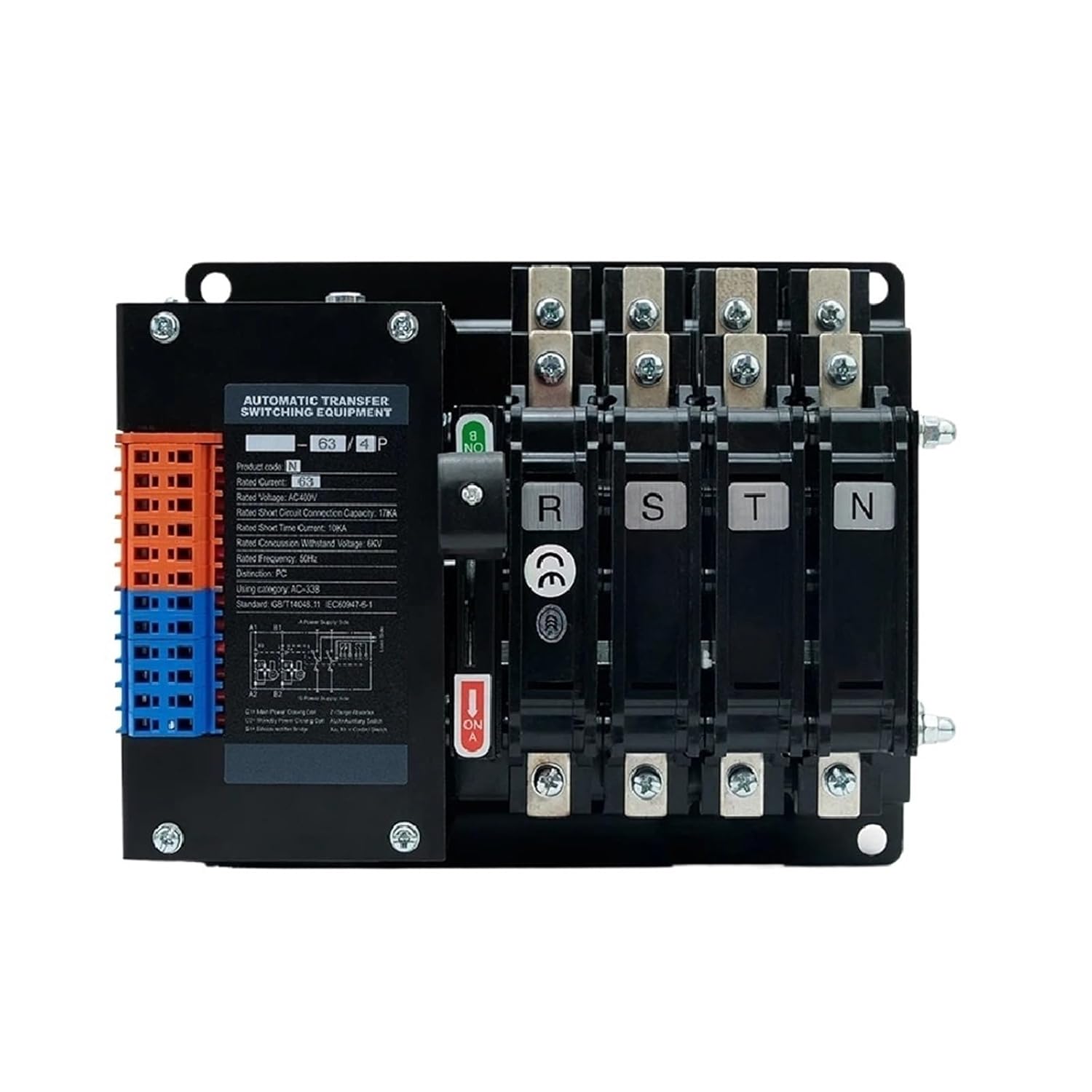 YES1-125/4P 63A 100A 125A PC Class ATS Dual Power Automatic Transfer Switch Generator Load Switching Arc Extinguishing Chamber(YES1-63 4P)