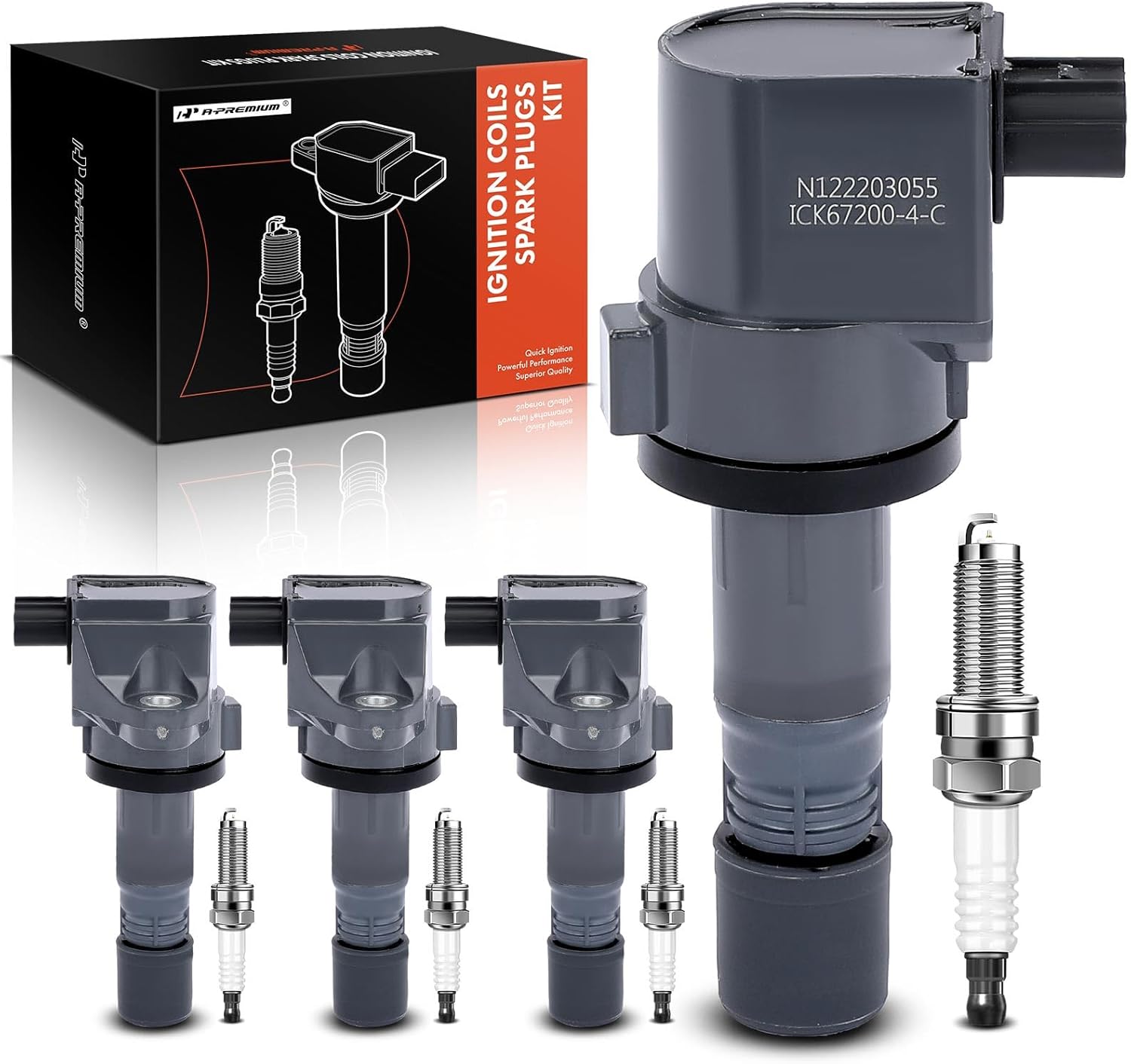 A-Premium Set of 4 Ignition Coil Pack and Iridium Spark Plugs Compatible with Honda Civic 2012-2015 1.8L & Acura ILX 2013-2015 2.0L