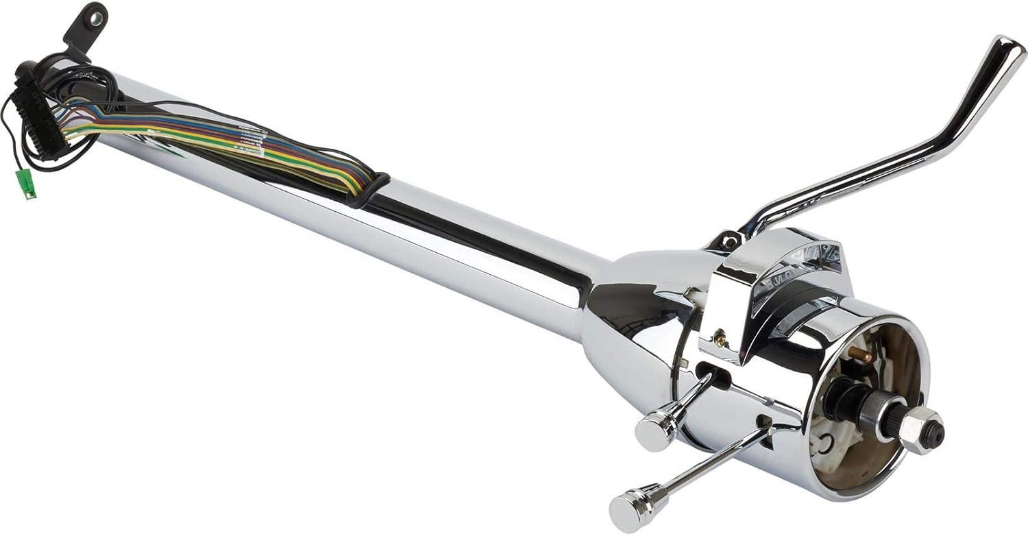 Universal GM 32-Inch Tilt Steering Column with Shifter: 5-Position Adjustable, Built-In GM Turn Signal & Hazard Flashers, Compatible with OE & Aftermarket Wiring, Chrome