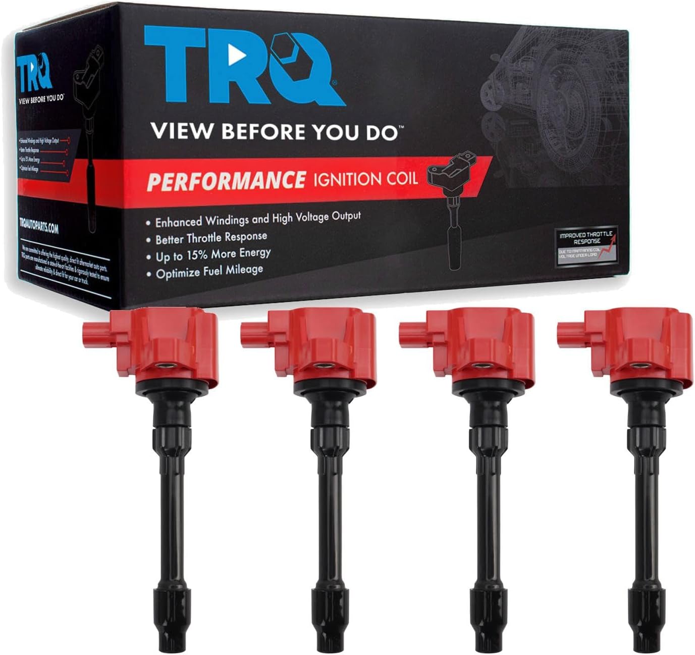 TRQ Ignition Coil Set 4 Piece High Temperature Epoxy Compatible with 19-23 Acura RDX TLX 18-22 Honda Accord 16-23 Civic 18-21 Clarity 17-23 CR-V 19-22 Insight