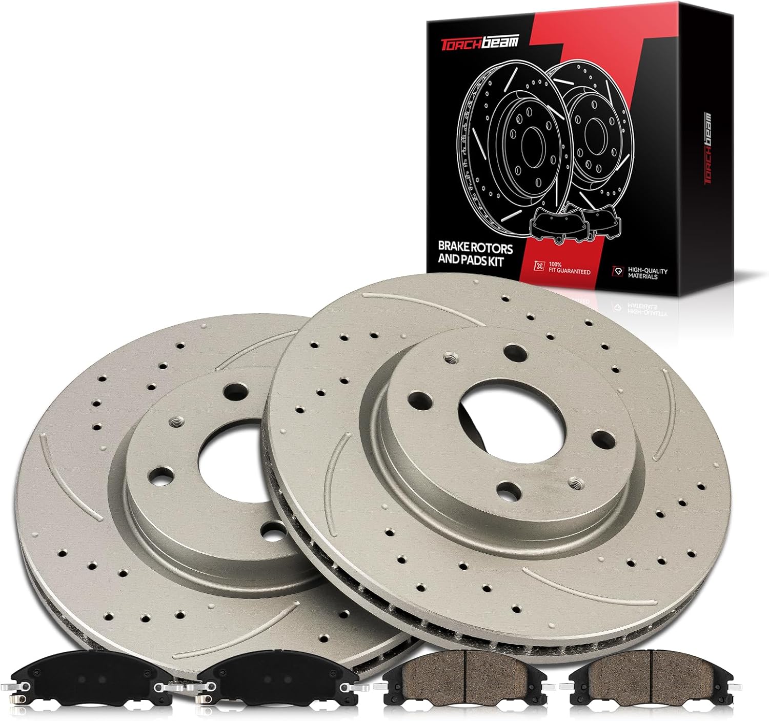 Front Brake Rotors and Pads kit Torchbeam replacement for 2008-2011 Focus, 54161+D1339 Drilled and Slotted Brake Rotors Ceramic Brake Pads