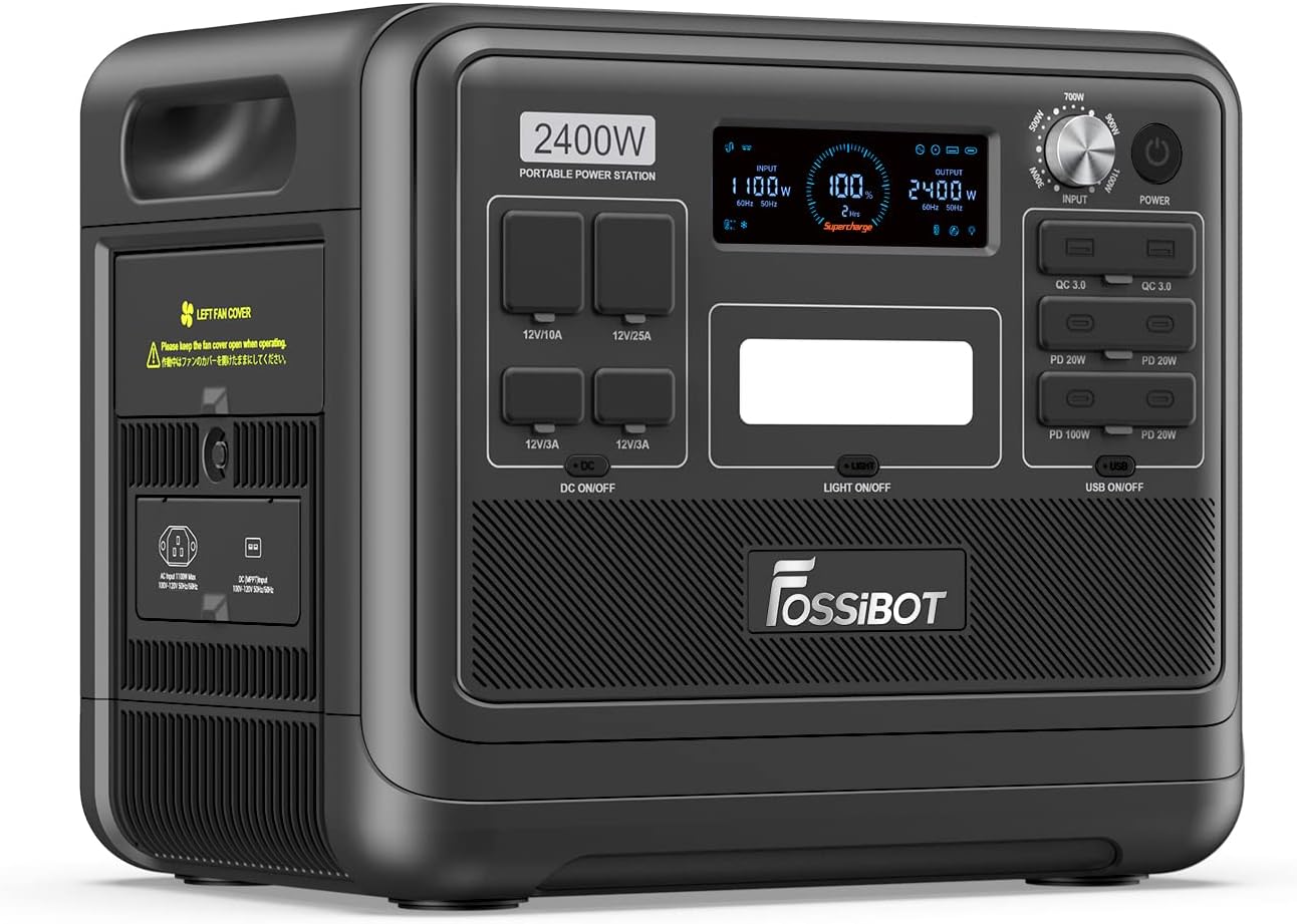 FOSSiBOT Portable Power Station F2400,2400W (4800W Peak) LiFePO4 Portable Power Station 1.5H Fast Charging Solar Generatorfor Home Backup, Outdoor Camping, Traveling,RV, Emergency