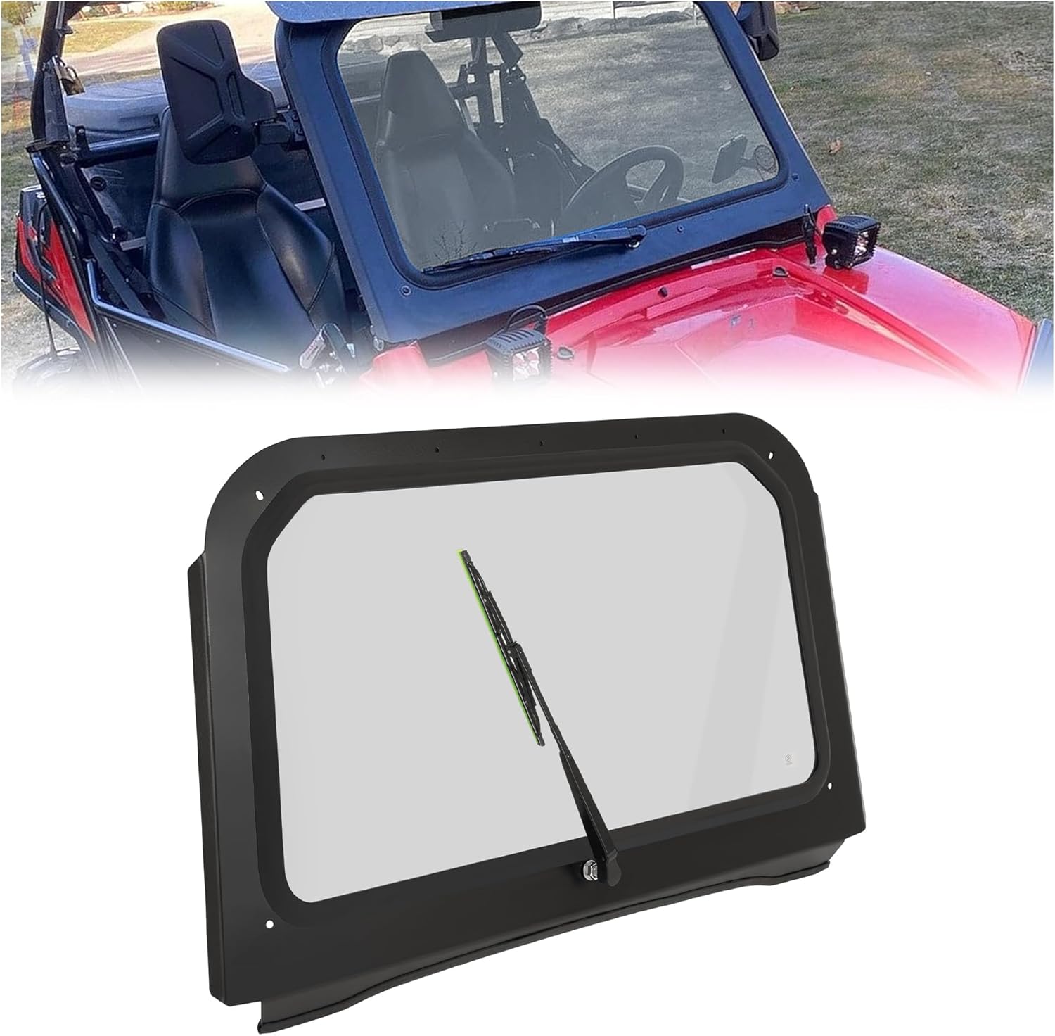 ECOTRIC Front Full Tinted Windshield Compatible with 2008-2014 Polaris RZR 570 800 XP 900 (Matte Black Aluminum Frame) Glass Windscreen with Wipers