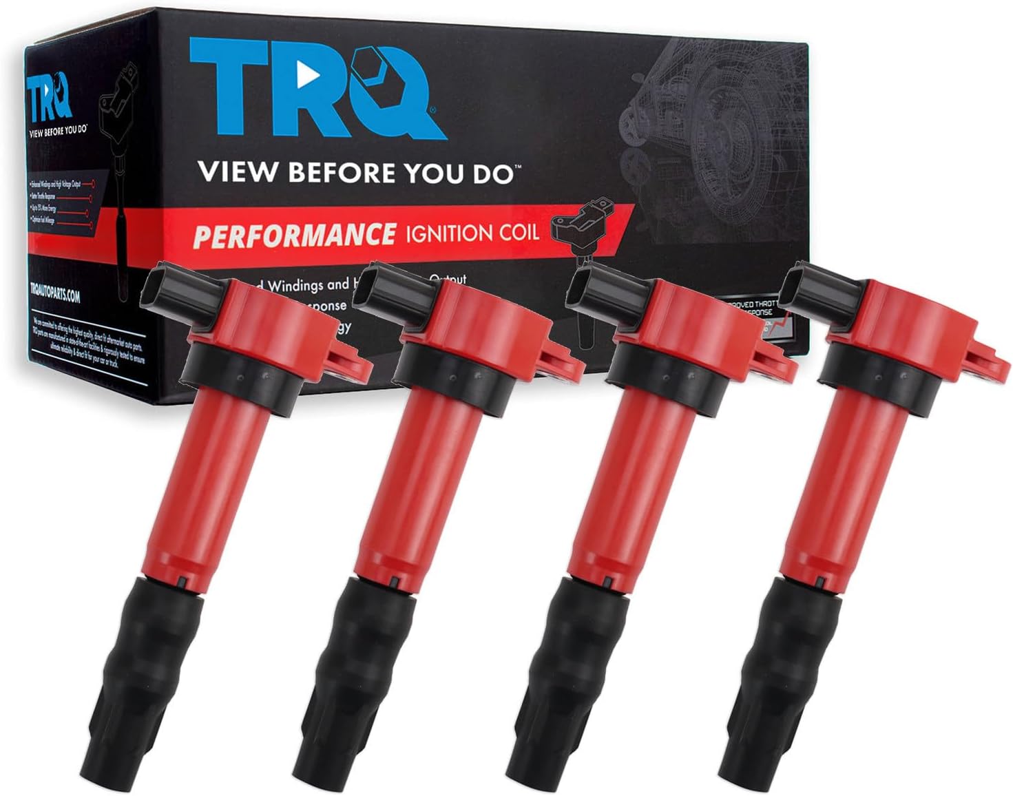 TRQ Ignition Coil Set 4 Piece High Temperature Epoxy Compatible with 04-12 Mitsubishi Galant 06-12 Eclipse 04-06 Lancer Outlander
