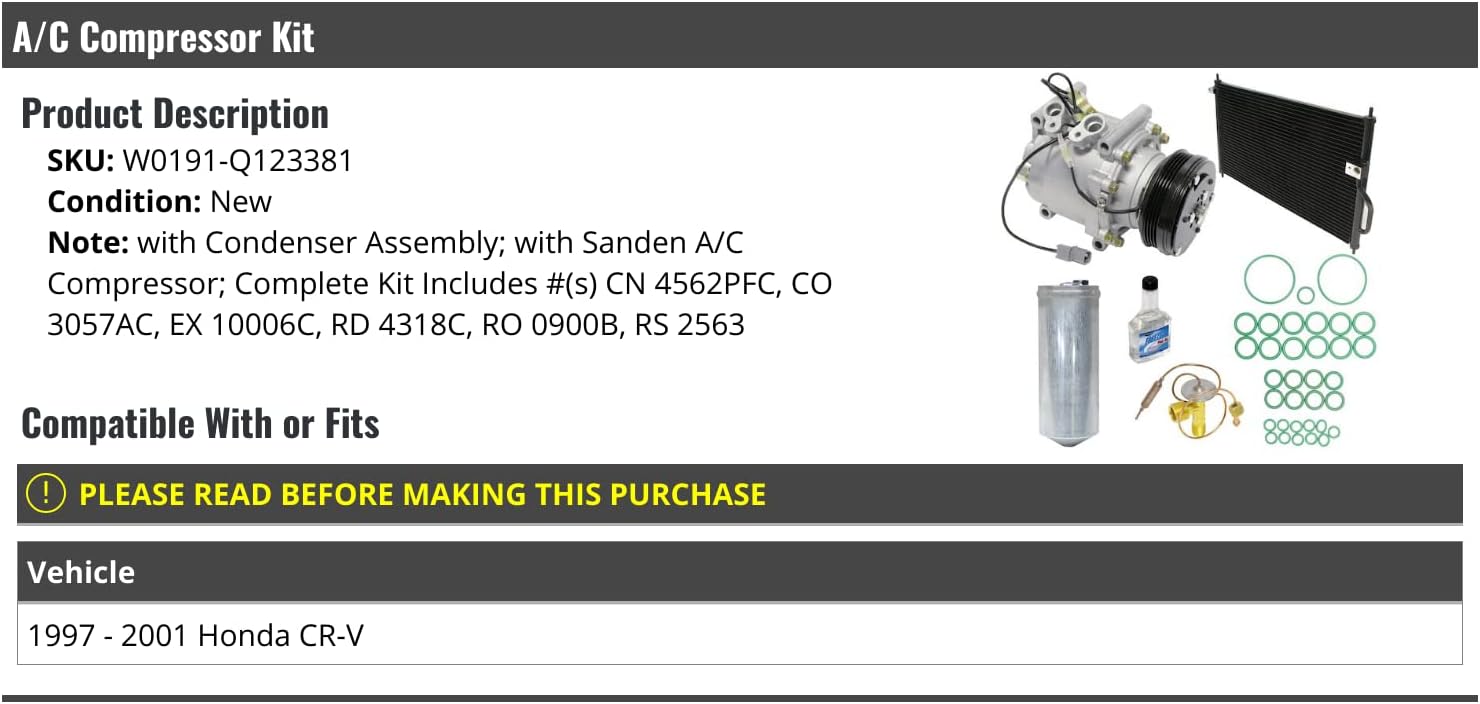 A/C Compressor Kit - with Condenser Assembly - Compatible with 1997-2001 Honda CR-V