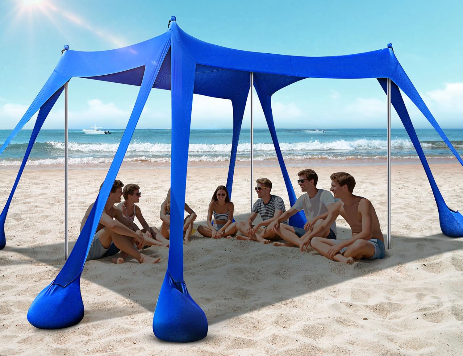 Rengue Beach Tent, Beach Canopy UPF50+ UV Protection, 10x10ft Beach Shade Sun Shelter with 8 Sandbags, Sand Shovels, Ground Peg, Stability Poles for Camping, Fishing, Picnic, Backyard Fun, Light Green
