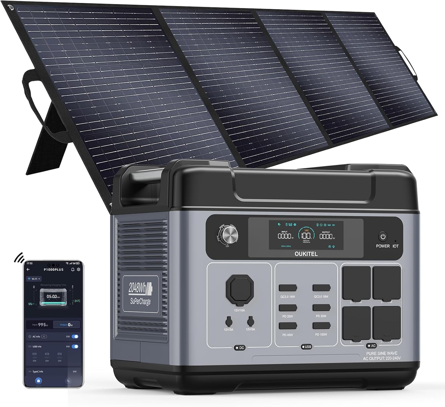OUKITEL P5000 Pro Solar Generator 3600W, 5120Wh Power Station with 2x400W Solar Panel, 5x3600W AC Outputs(5000W Surge), 1800W Fast Charging APP Control LiFePO4 Battery Backup for Home RV Camping