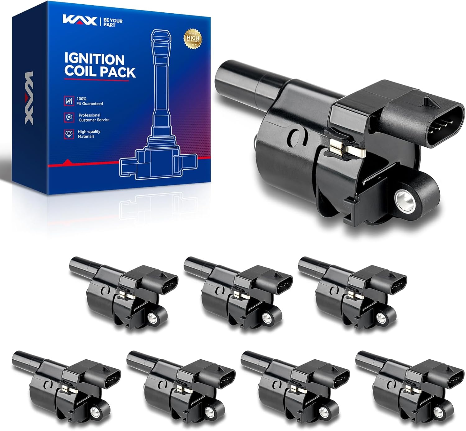 KAX Ignition Coils 8 Pcs Compatible with Silverado 1500, Tahoe, Suburban 1500, Silverado 2500 HD, Sierra 1500, Avalanche, Escalade, Corvette, Camaro, Express 2500, Yukon, Escalade ESV, Express 3500
