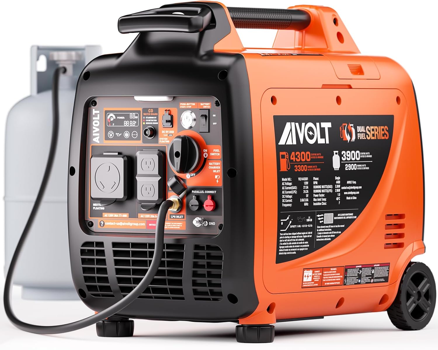 Dual Fuel Inverter Generator 4300W with Wheel Kit, Portable Generator 3-Way Remote/Electric/Recoil Start, Auto-Switch, Ultra-Quiet for RV Camping & Home Backup
