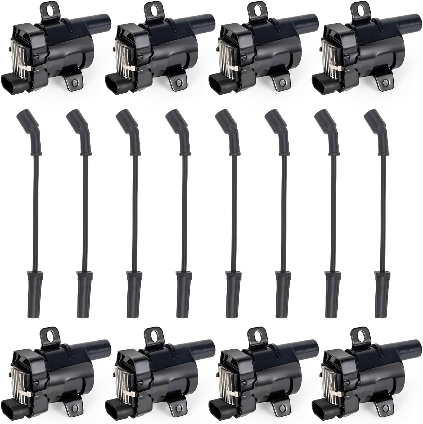 ENA Set of 8 Round Ignition Coil and Wire Set Compatible with Cadillac Chevy GMC Silverado Sierra 4.8L 5.3L 6.0L Replacement for UF262