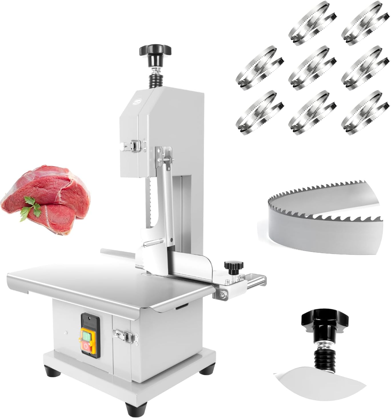 Electric Bone Saw Machine, 1500W Commercial Meat Cutter for Butchering, 8 Saws Blades, 19x14
