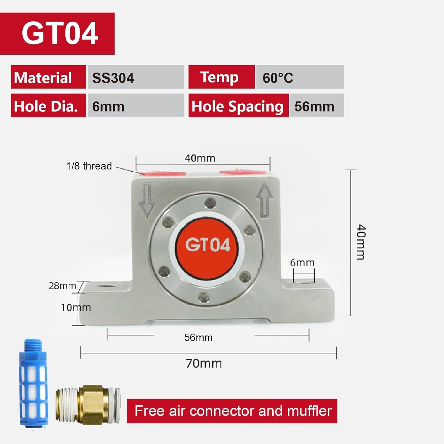 1pc GT4 GT6 GT8 GT10 Stainless Steel Pneumatic Turbine Vibrator Air Oscillator Industrial Silo Bin Vibrator for Material Flow(GT4)