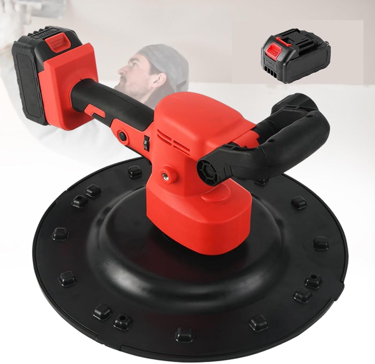 Electric Wall Smoother | Concrete Cement Mortar Trowel | Trowel Tools | 6-Speed Polishing Machine for Professional Cement Mortar Plastering, Handheld (Red, 2 Battery)