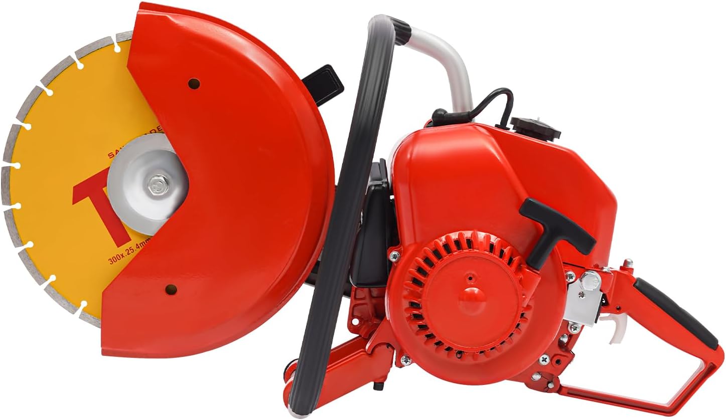 2-Stroke Gas Powered Concrete Saw, 78.5cc 2.9kw Single Cylinder Engine Circular Saw Air-Cooled Cement Masonry Cutting Saws Portable Gasoline Toothless Cutting Machine with Tool Bag