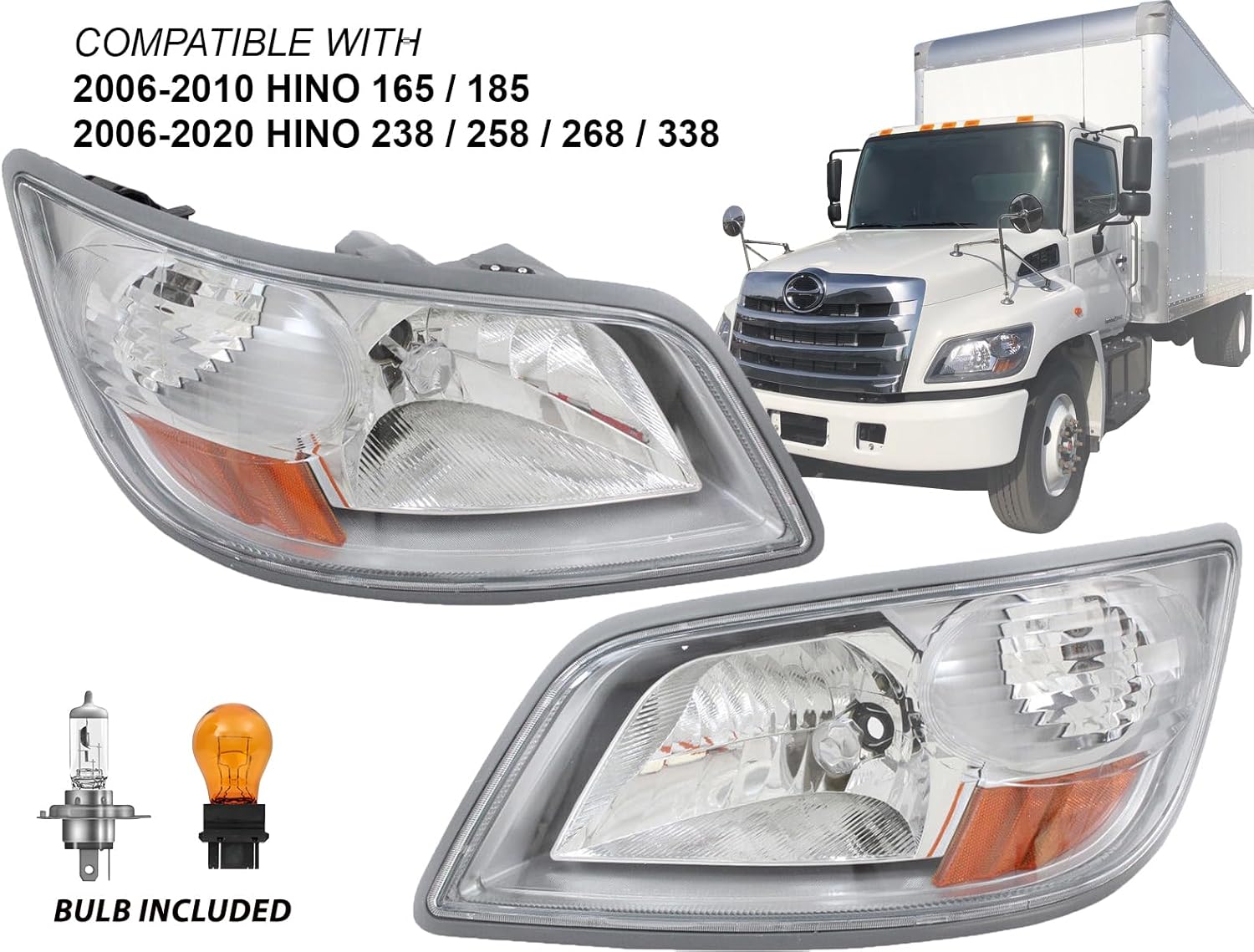 Auto Parts Avenue APA Replacement Headlamp for 2006-2020 Hino 238 258 268 338 165 185 Pair Passenger and Driver