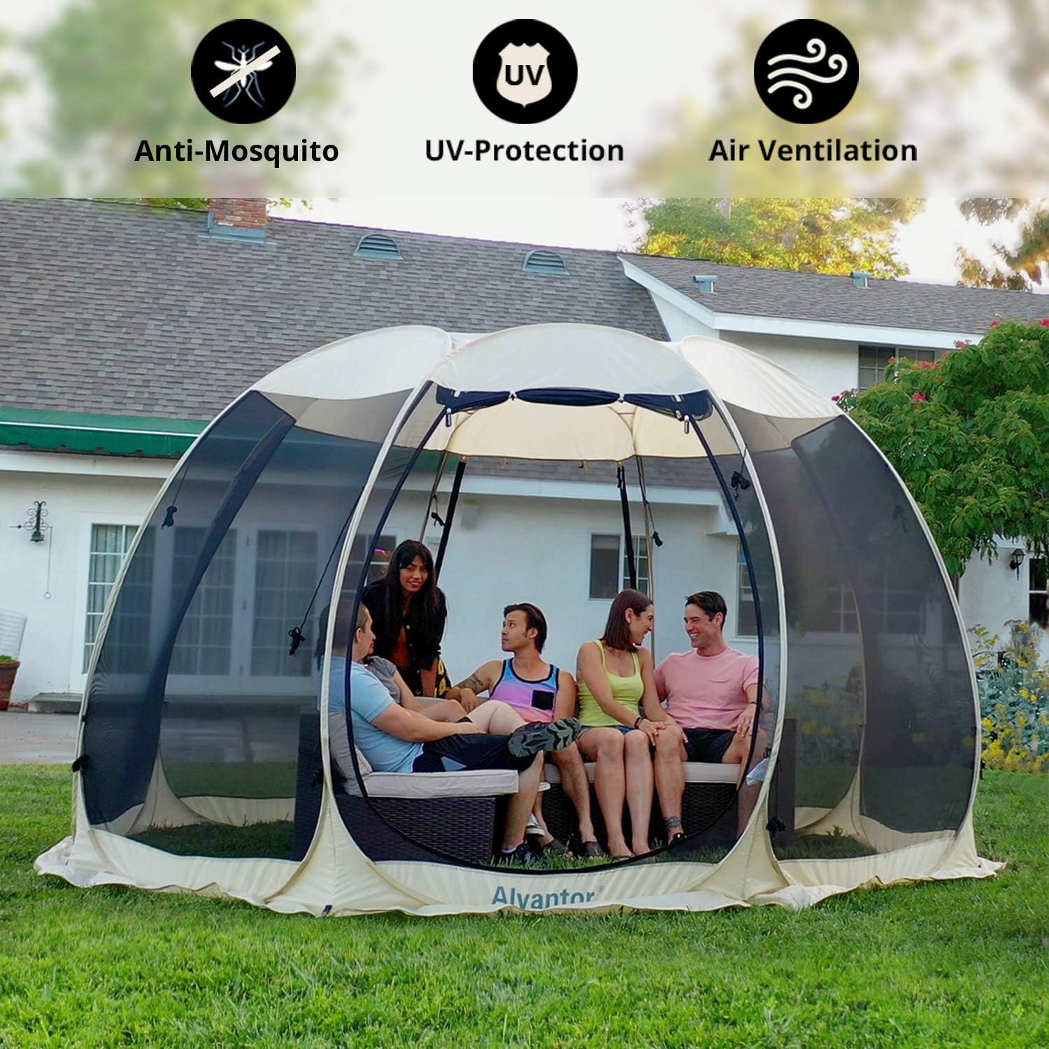 Alvantor Screen House Room Camping Tent Outdoor Canopy Pop Up Sun Shade Shelter 10 Mesh Walls Not Waterproof Beige 15'x15' Patent Pending