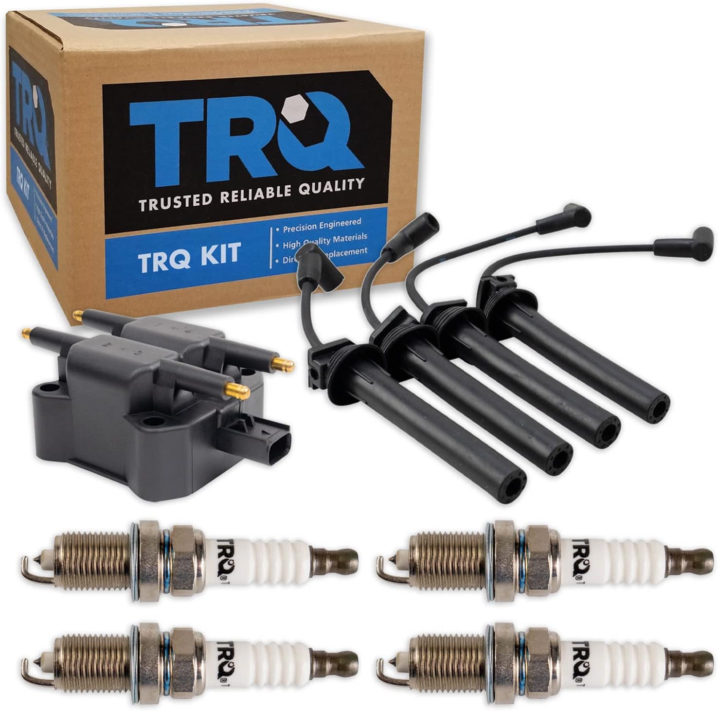 TRQ Ignition Kit Ignition Coil Spark Plugs Wire Set Compatible with 2003-2008 Mini Cooper