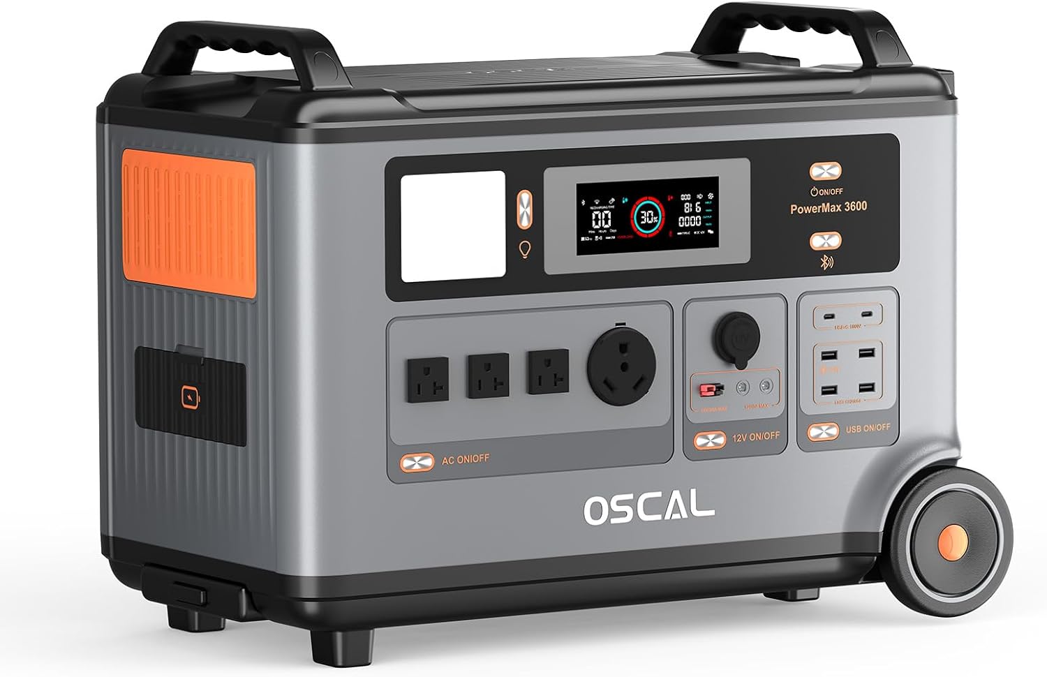 OSCAL PowerMax 3600 Solar Generator, 3600Wh/3600W Solar Power Station with 4 AC Outlets (6000W Peak), 1.2H Full Charging, APP Control Emergency Power Station for Home, Camping & RVs, Battery Backup