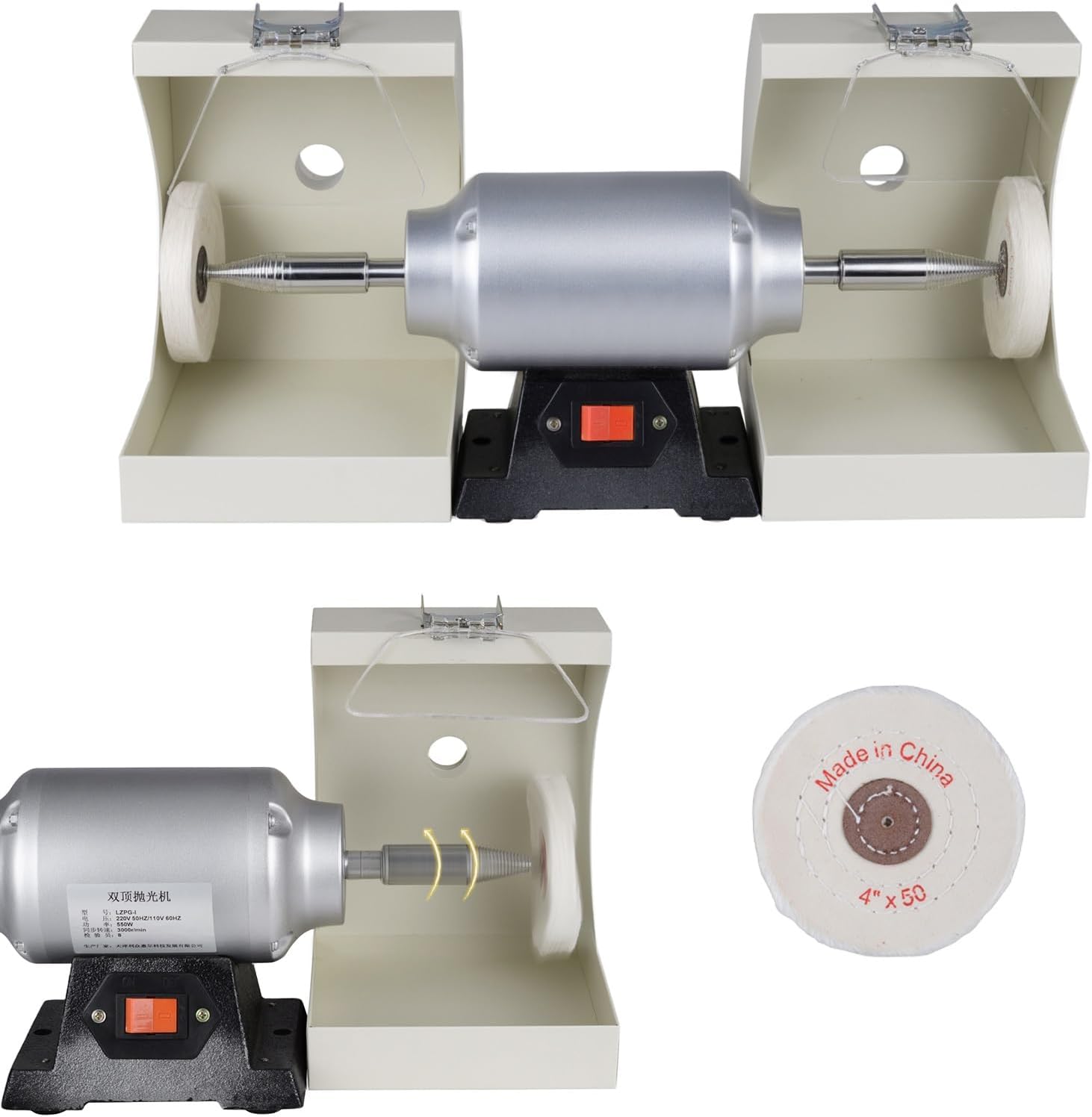 USA Dental 550W Desktop Variable Speed Buffing Machine 3000RPM Lab Bench Polisher with 2 Cloth Wheels for Polishing Lenses,Jewelry