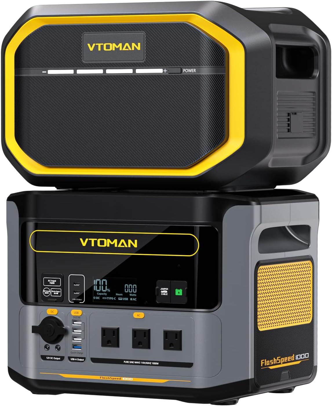 VTOMAN FlashSpeed 1000 Portable Power Station with Extra Battery - 2047Wh/1000W(2000W Peak) Solar Generator with LiFePO4 Battery, 100W USB-C, 60 Min Fast Charging 0-80% for Camping, Fishing, RVs