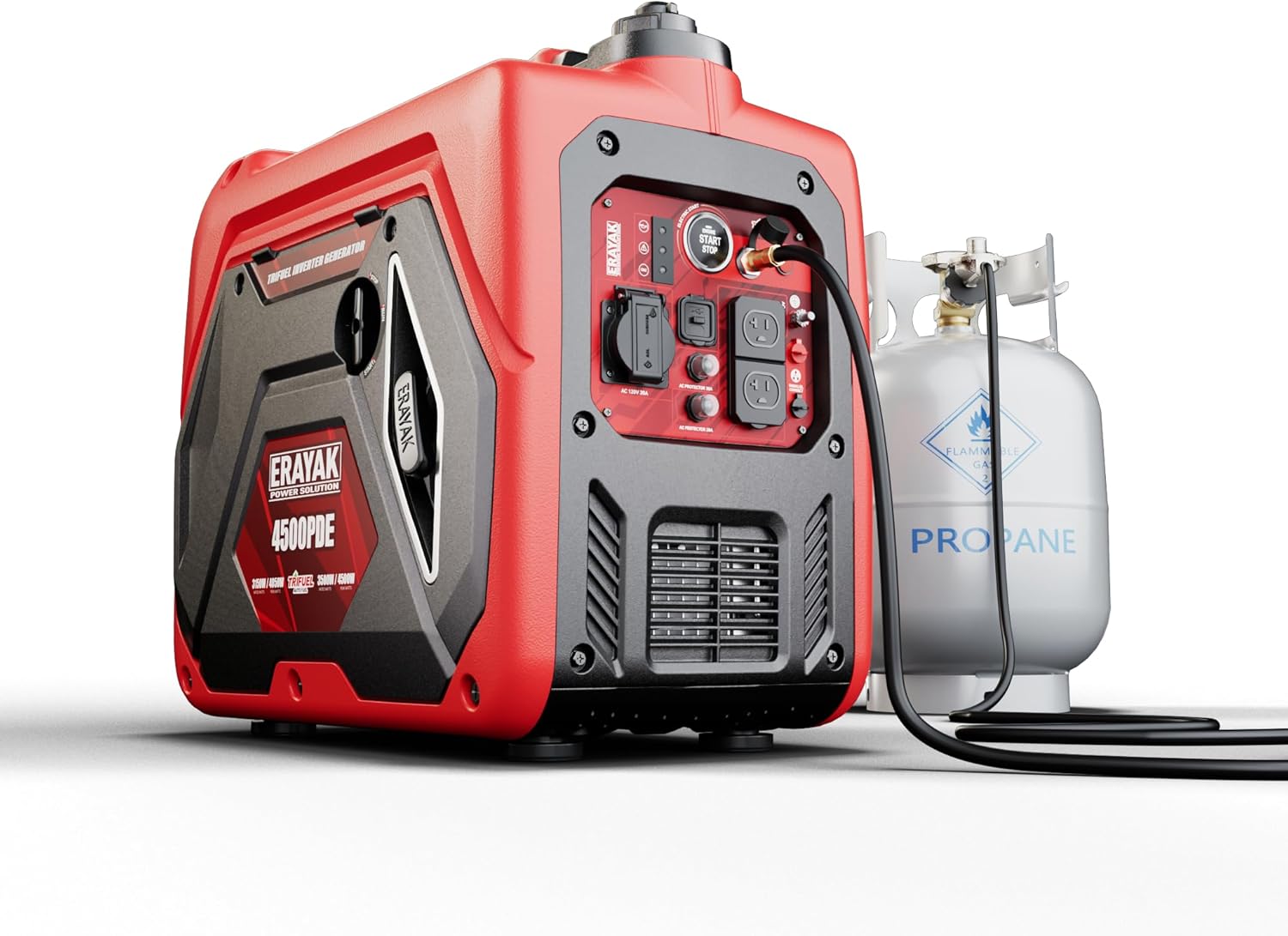 ERAYAK 4500W Dual-Fuel Portable Inverter Generator for Home Use, Camping Outdoor, 30A RV Ready, Auto Switch, Gas and Propane Powered, EPA, CO Sensor, Parallel Ready, Campact Design with Electric Start