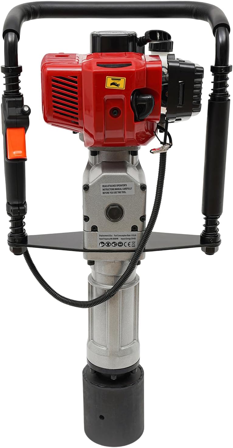 52CC Gas Powered T-Post Driver, 1900W Two Stroke Post Driver Fence Farm Push Pile Gasoline Engine Kit with 3 Post Driving-Head Air Cooling Single Cylinder Gasoline Petrol Garden Fencing Tool