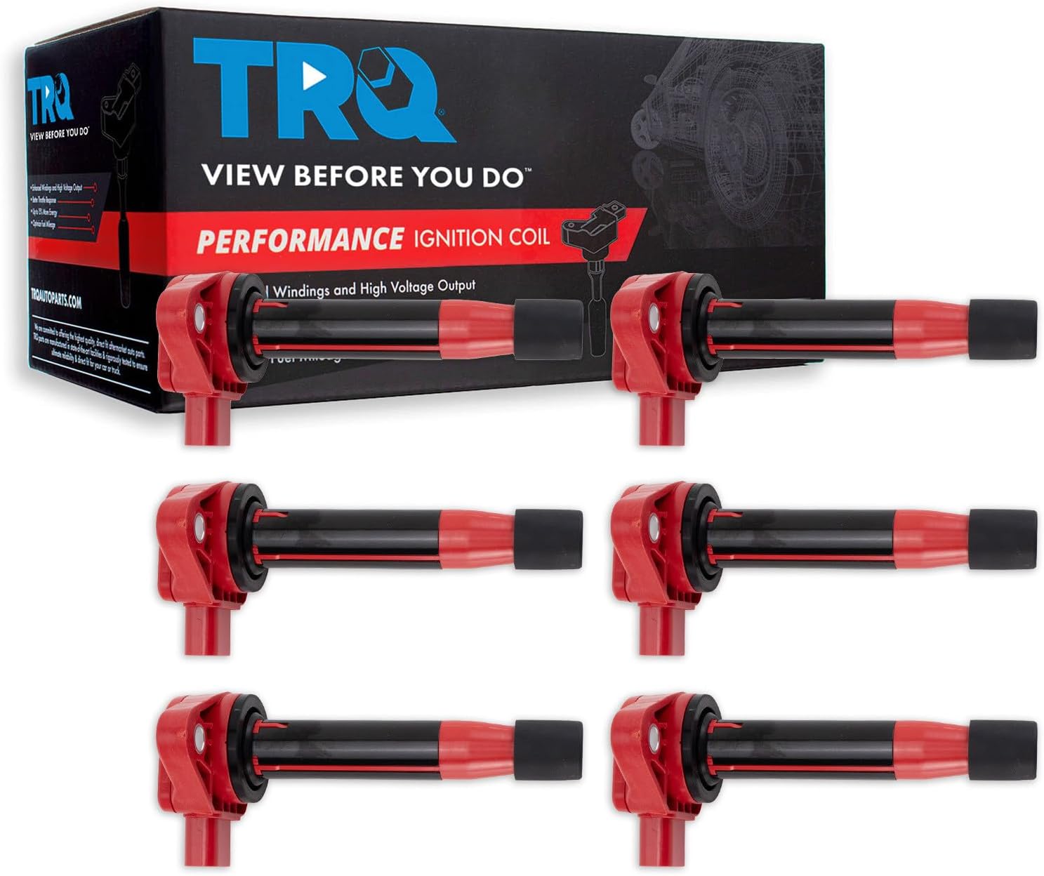 TRQ Ignition Coil Set 6 Piece High Temperature Epoxy Compatible with 01-03 Acura CL 05-08 RL 99-08 TL 00-03 Honda Accord 99-10 Odyssey