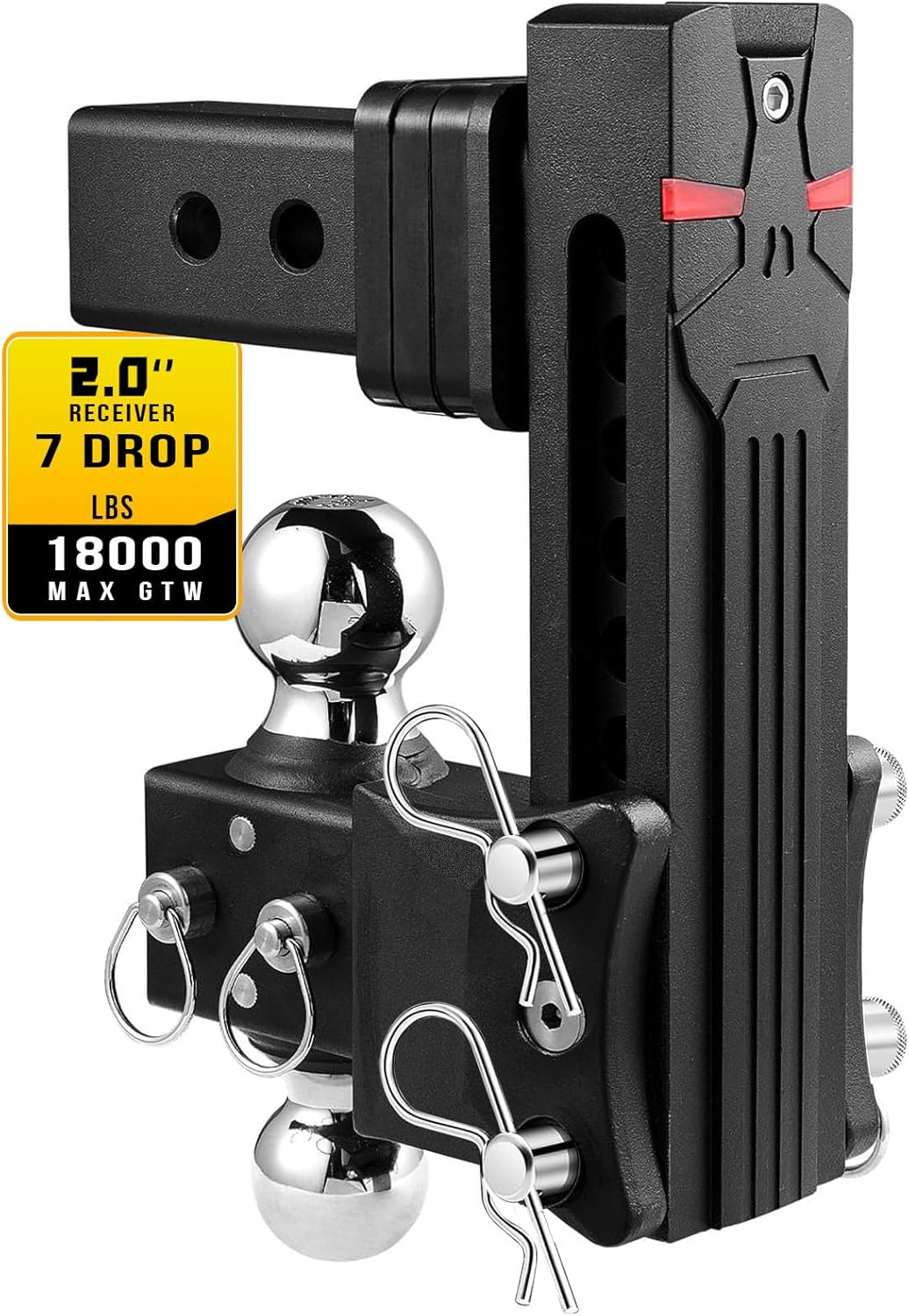 Airbird Adjustable Trailer Hitch Ball Mount with 2-Inch Receiverr, 7-Inch Drop, 2 and 2-5/16-Inch Balls, 18,000 LBS, Truck Hook Dual Balls Mount for Towing RVs and Motorcycles